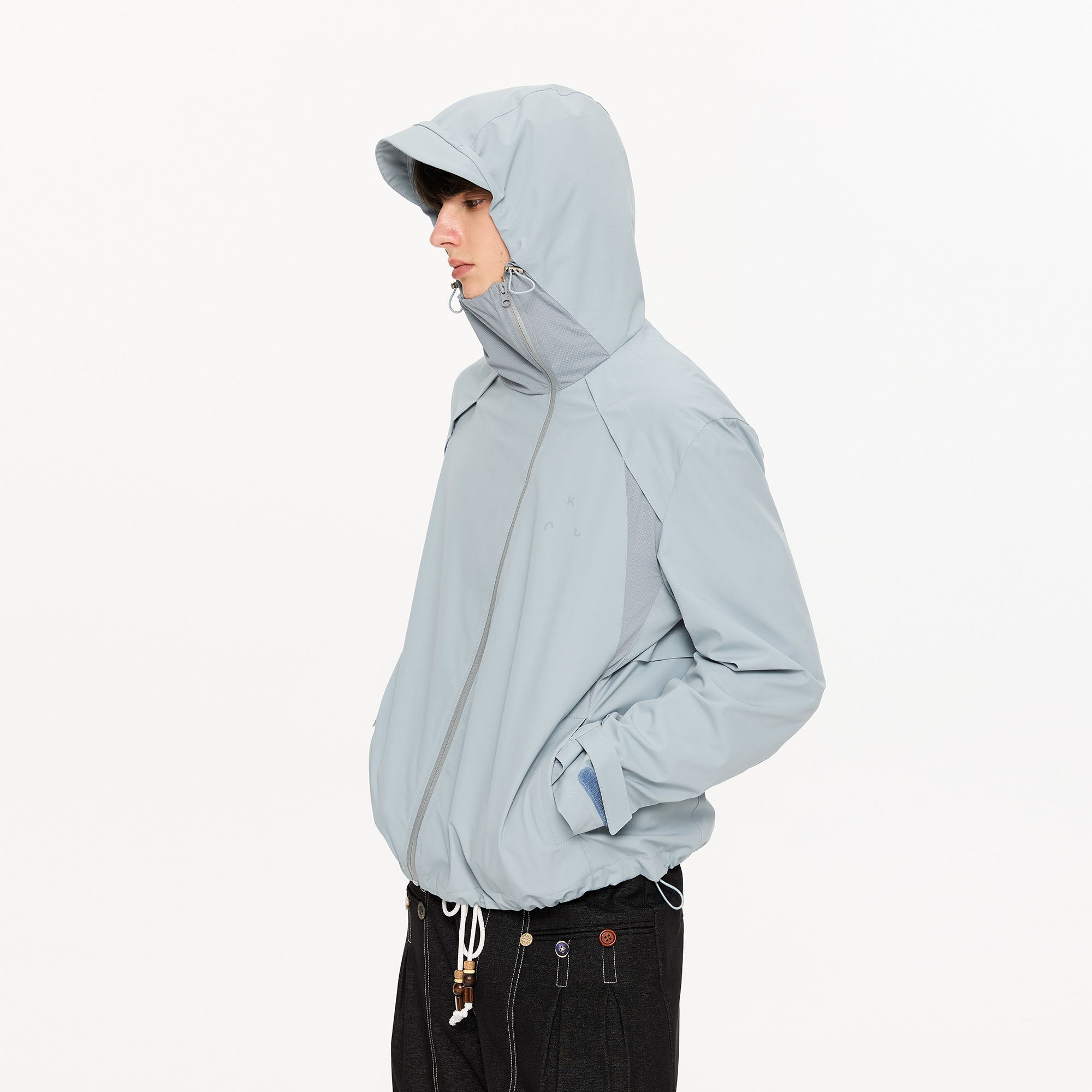 KREATE Asymmetric-Zip Teflon Hooded Jacket, premium urban and streetwear designers apparel on PROJECTISR.com, KREATE