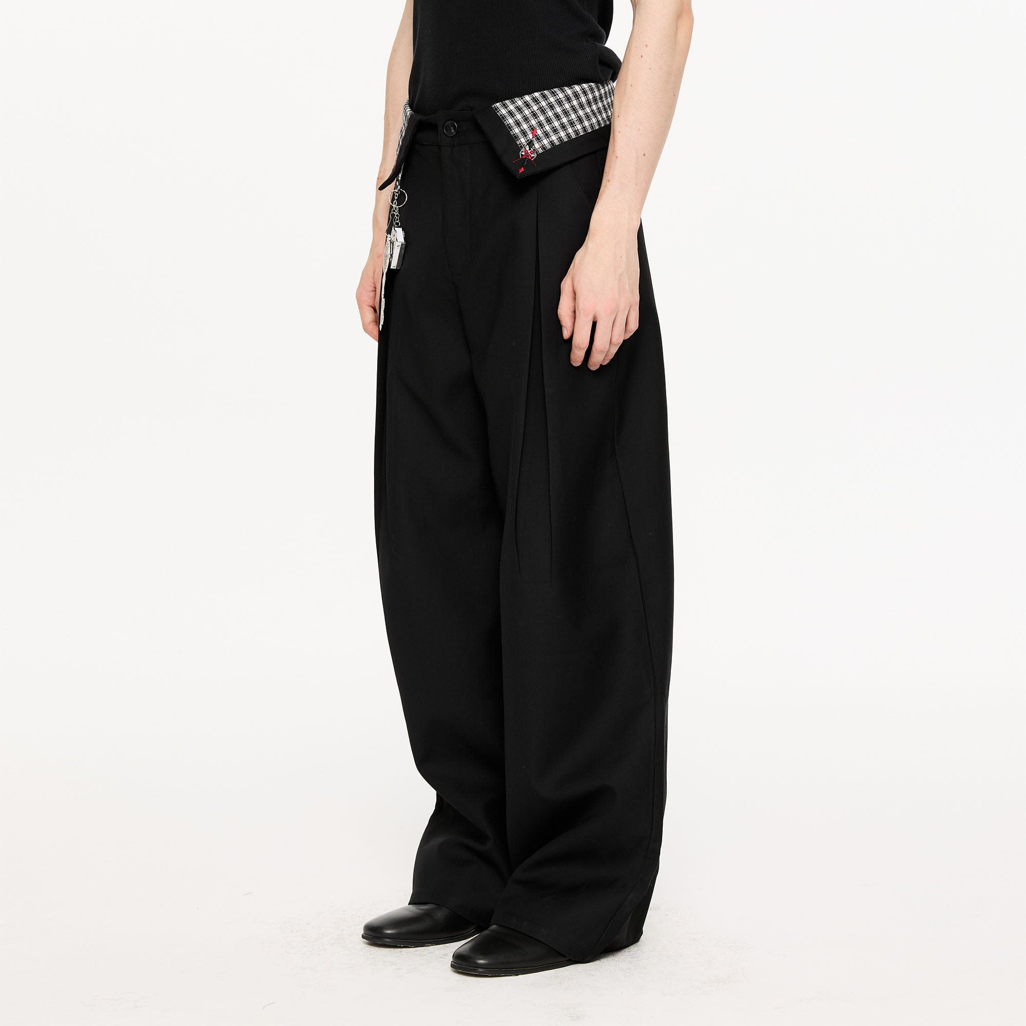 KREATE Folded Check Waistband Pleated Trousers, premium urban and streetwear designers apparel on PROJECTISR.com, KREATE