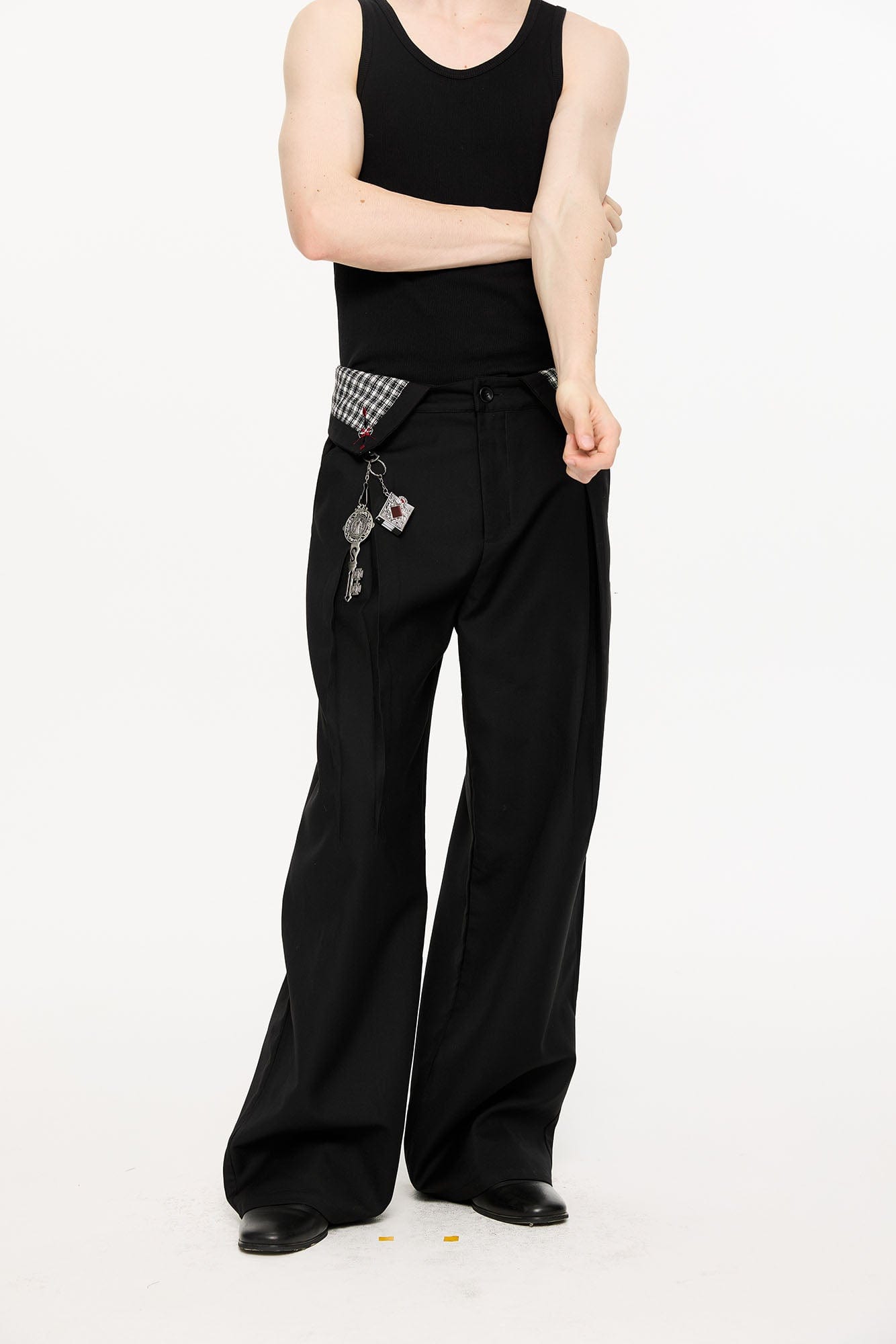 KREATE Folded Check Waistband Pleated Trousers, premium urban and streetwear designers apparel on PROJECTISR.com, KREATE