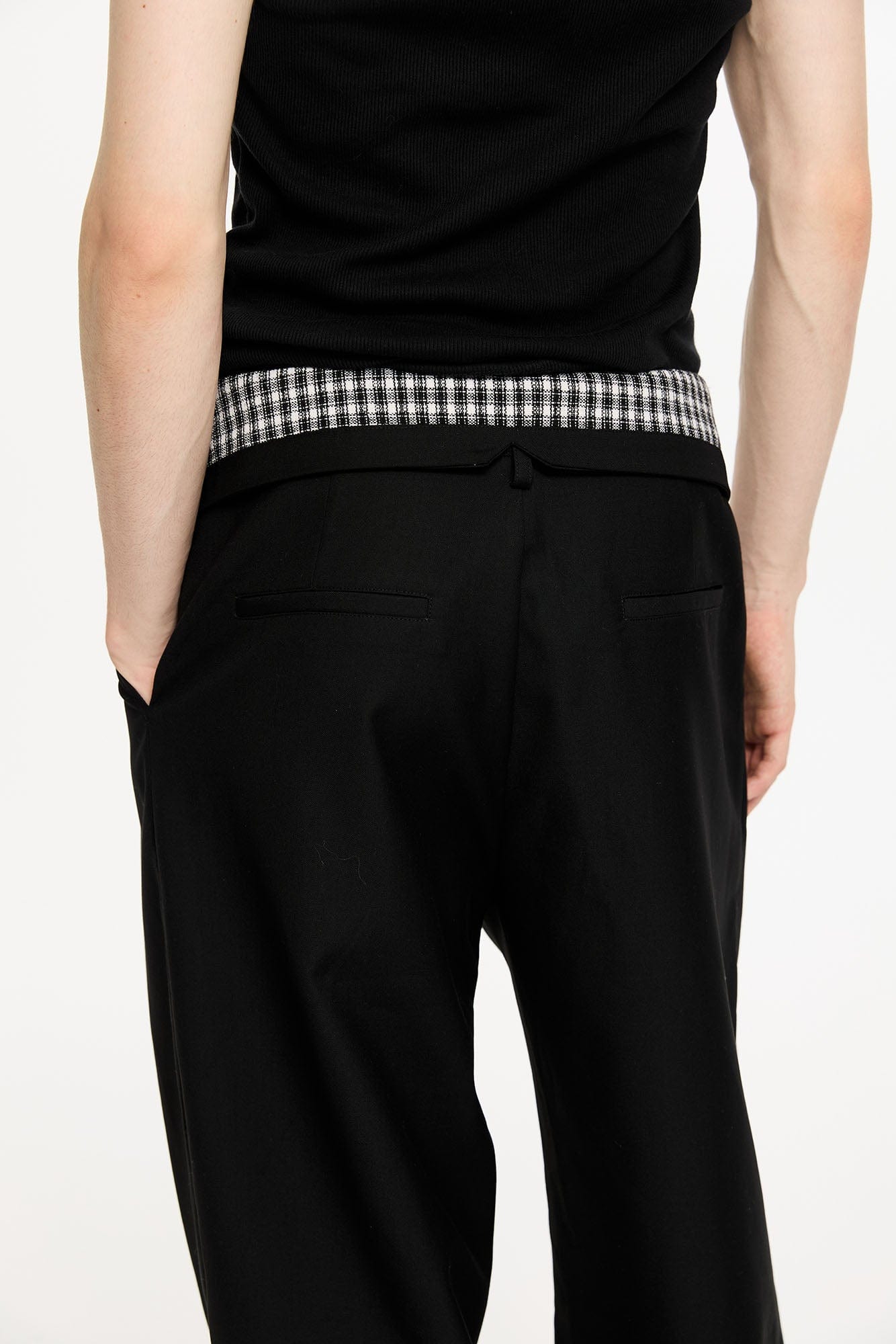 KREATE Folded Check Waistband Pleated Trousers, premium urban and streetwear designers apparel on PROJECTISR.com, KREATE