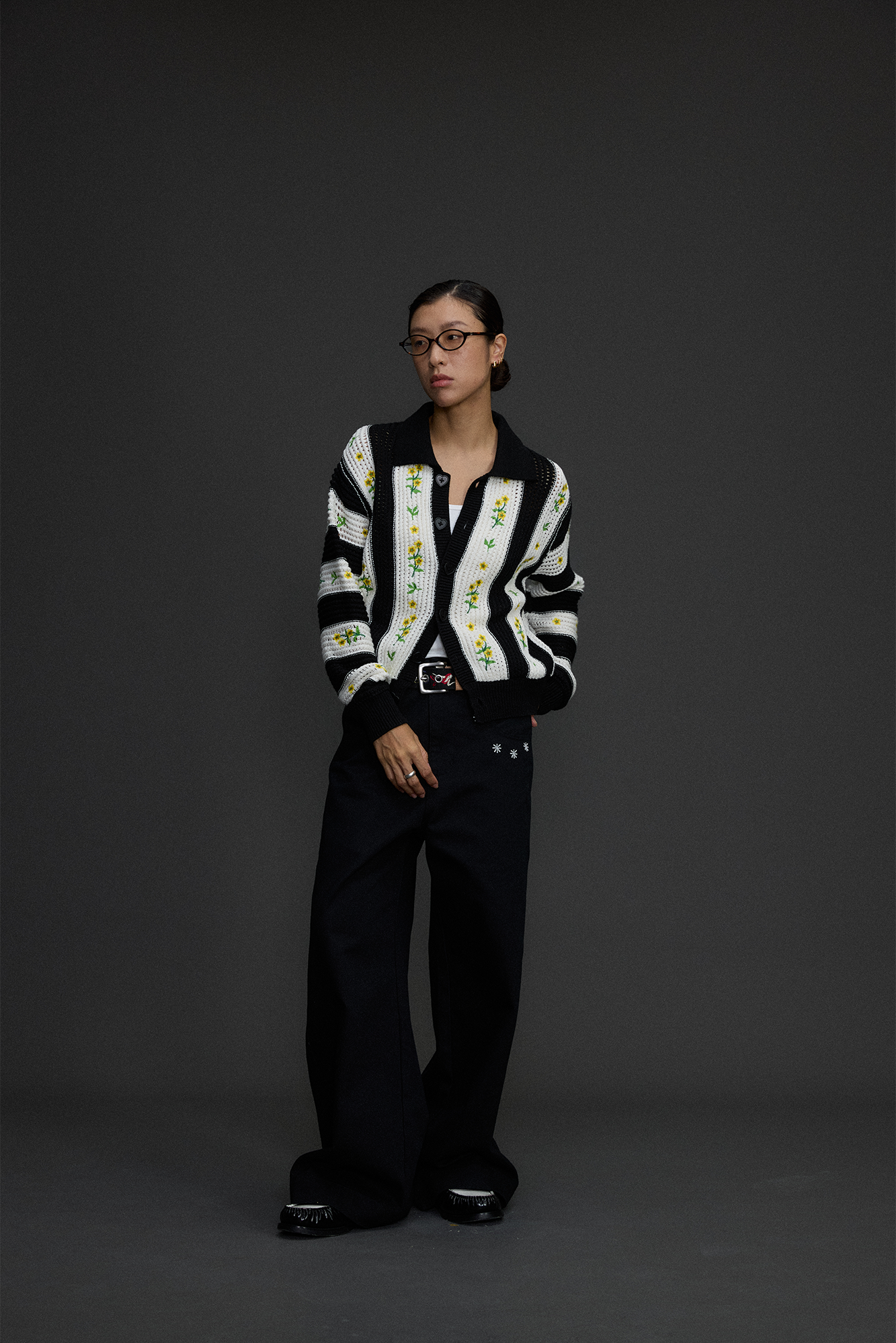 NIANJIUYIKOUER Floral Embroidered Contrast Collar Cardigan, premium urban and streetwear designers apparel on PROJECTISR.com, NIANJIUYIKOUER