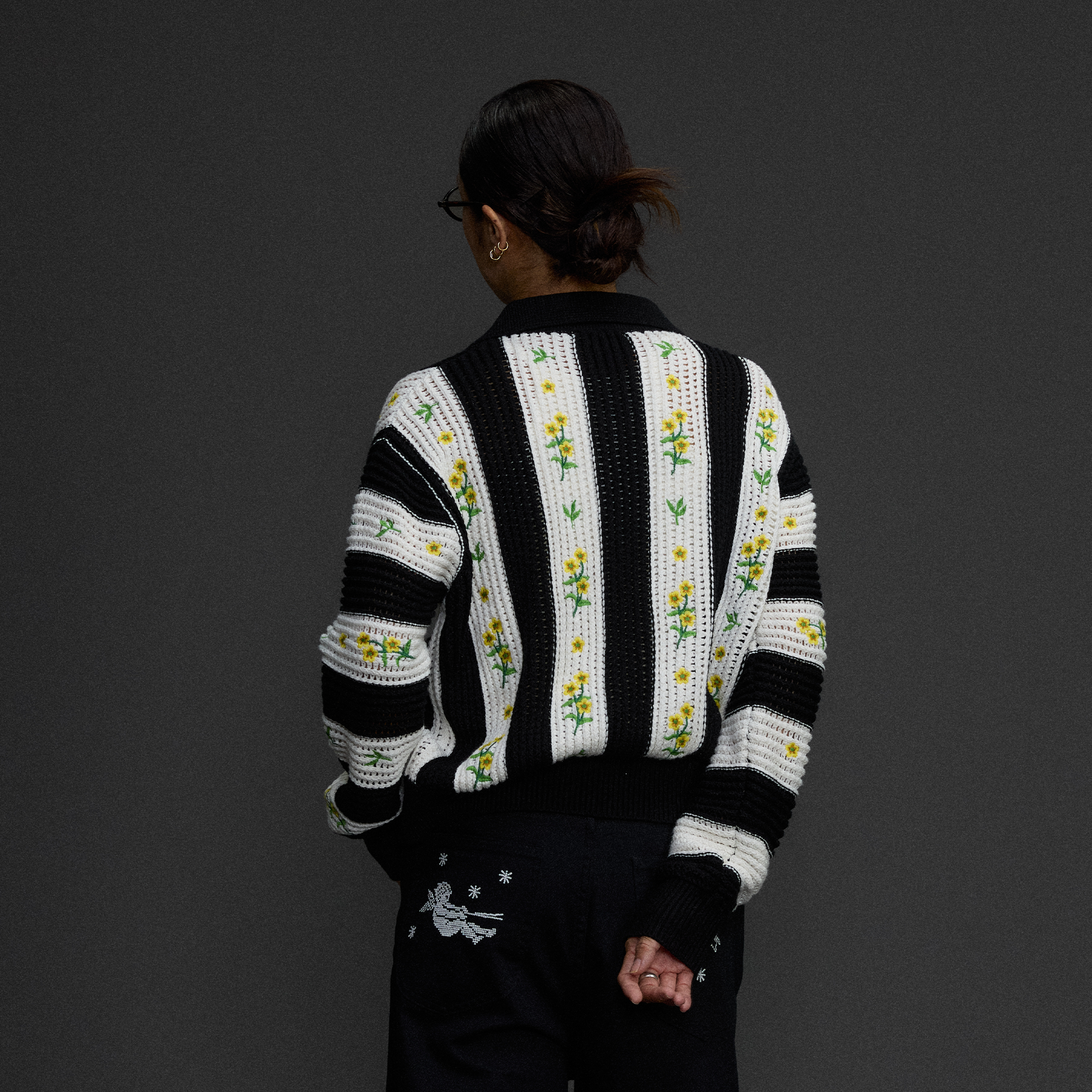 NIANJIUYIKOUER Floral Embroidered Contrast Collar Cardigan, premium urban and streetwear designers apparel on PROJECTISR.com, NIANJIUYIKOUER