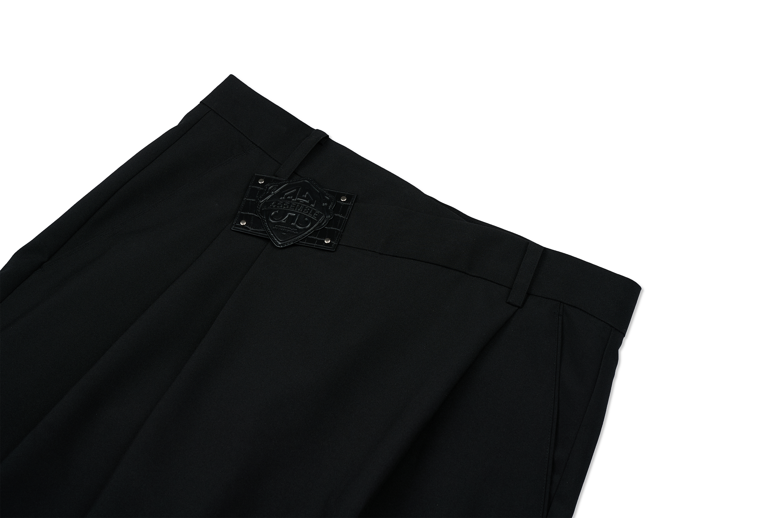 455EMBLE Asymmetric Waist Patch Wide-Leg Trousers