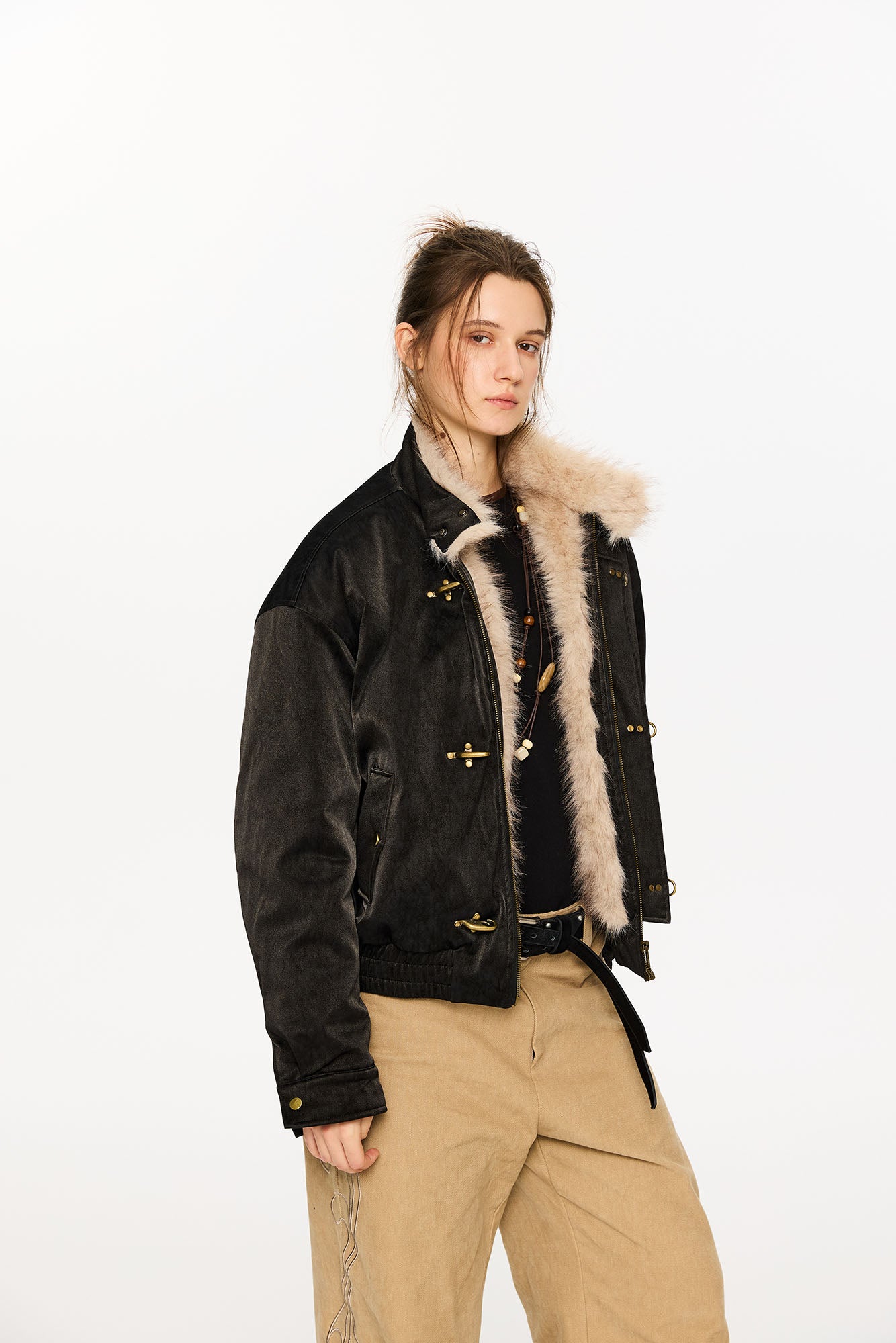 KREATE Faux Fur Lining PU Jacket