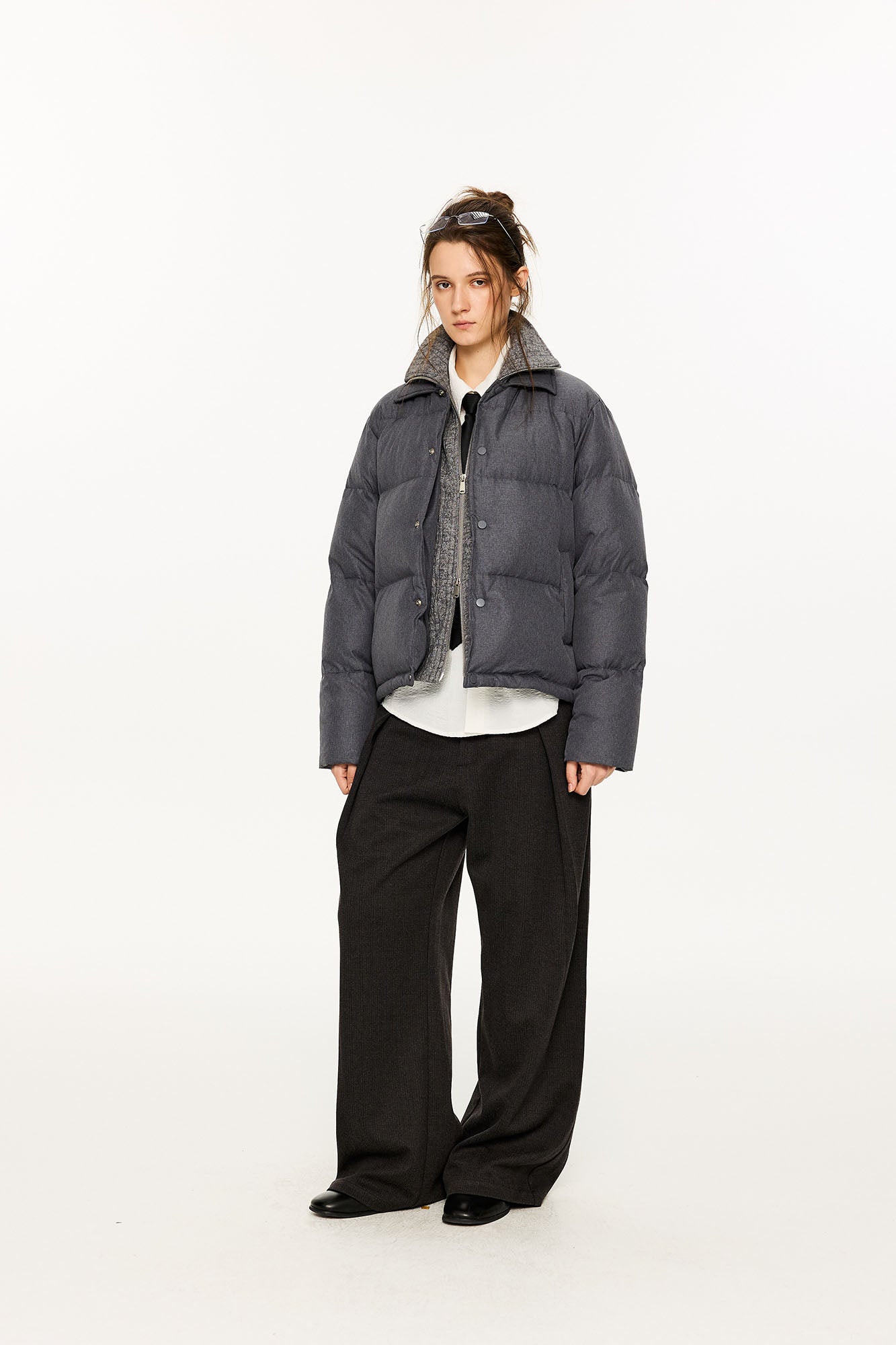 KREATE Faux Layered Cable Knit Puffer Jacket