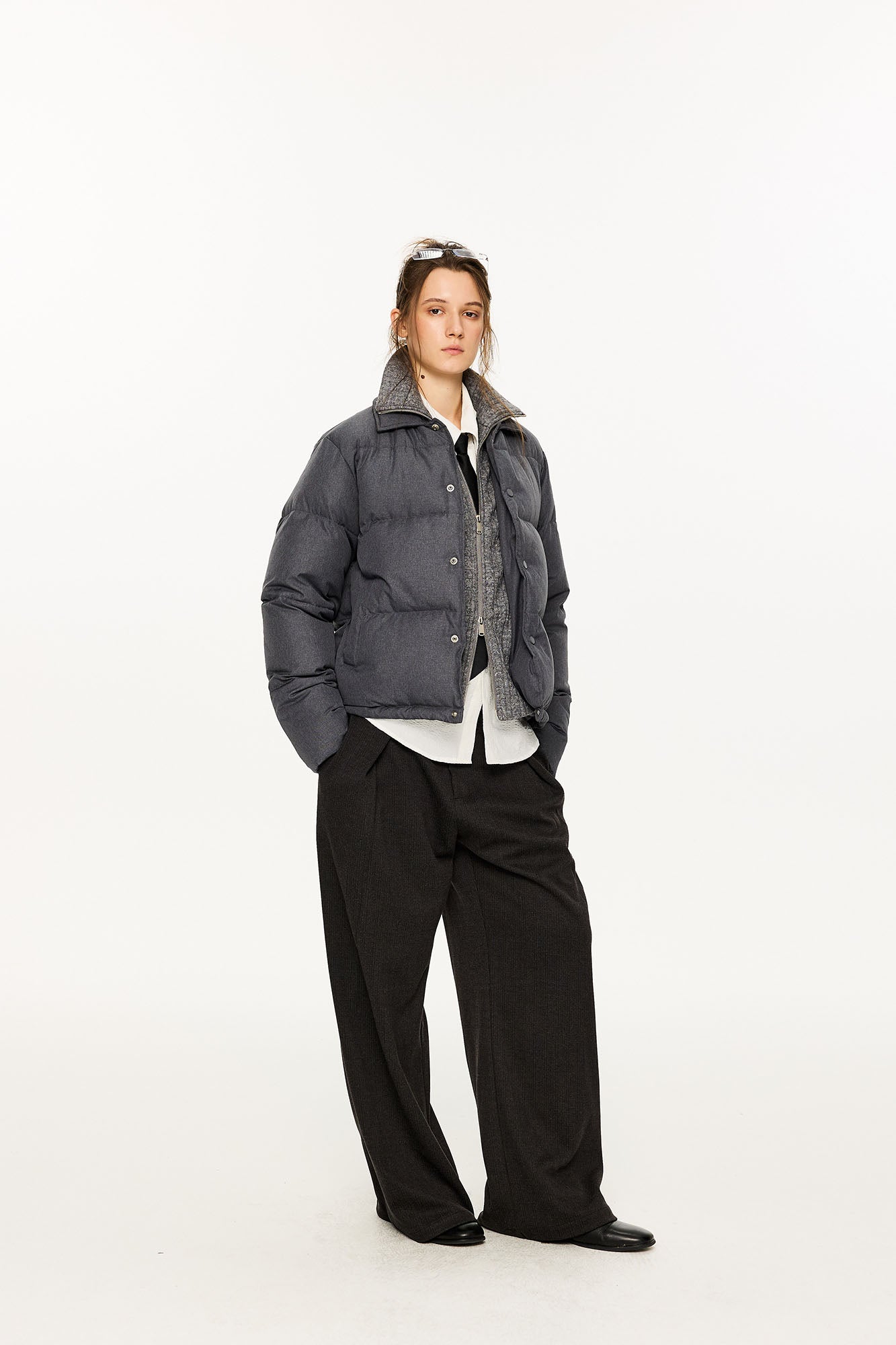 KREATE Faux Layered Cable Knit Puffer Jacket
