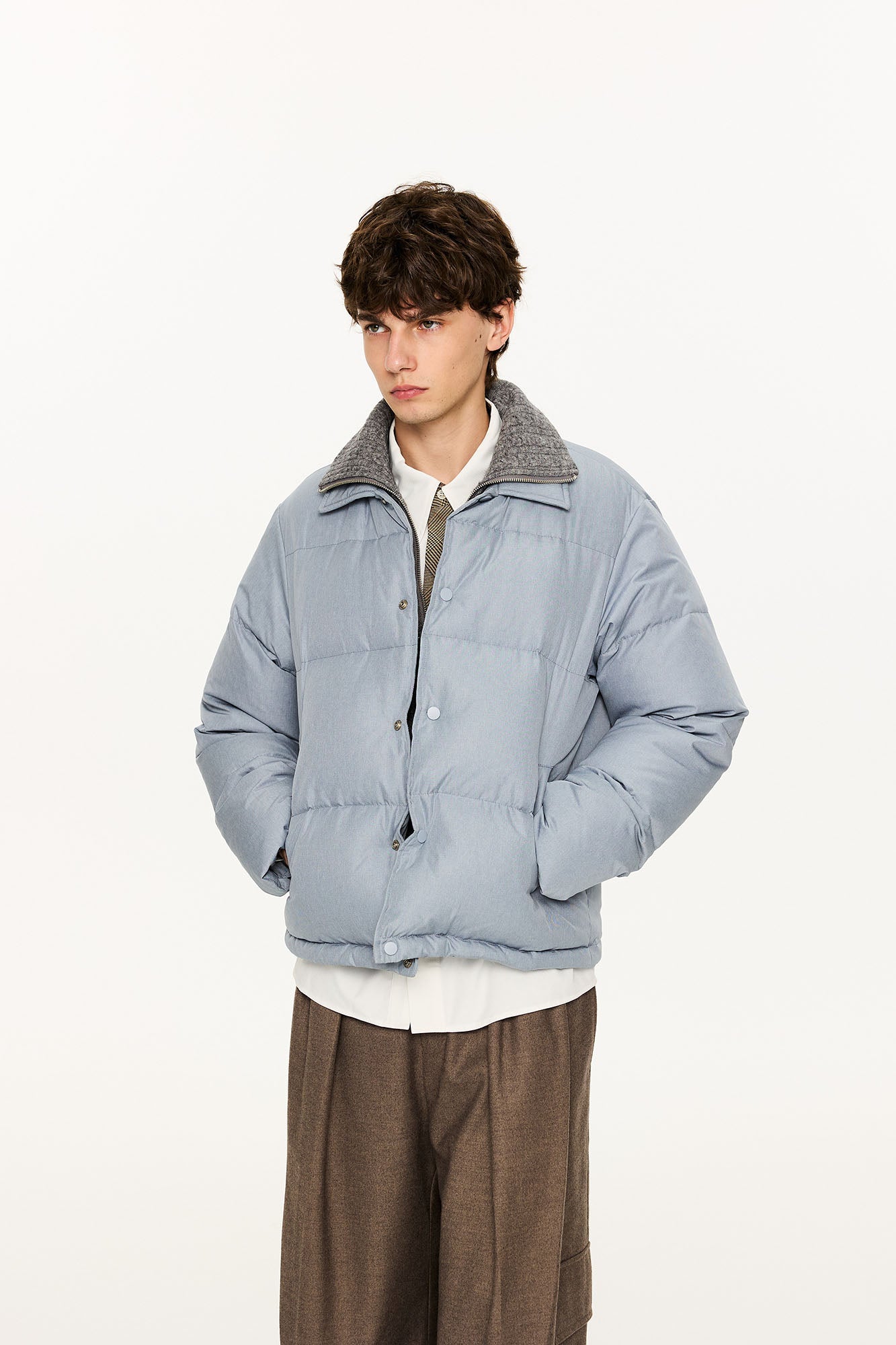 KREATE Faux Layered Cable Knit Puffer Jacket