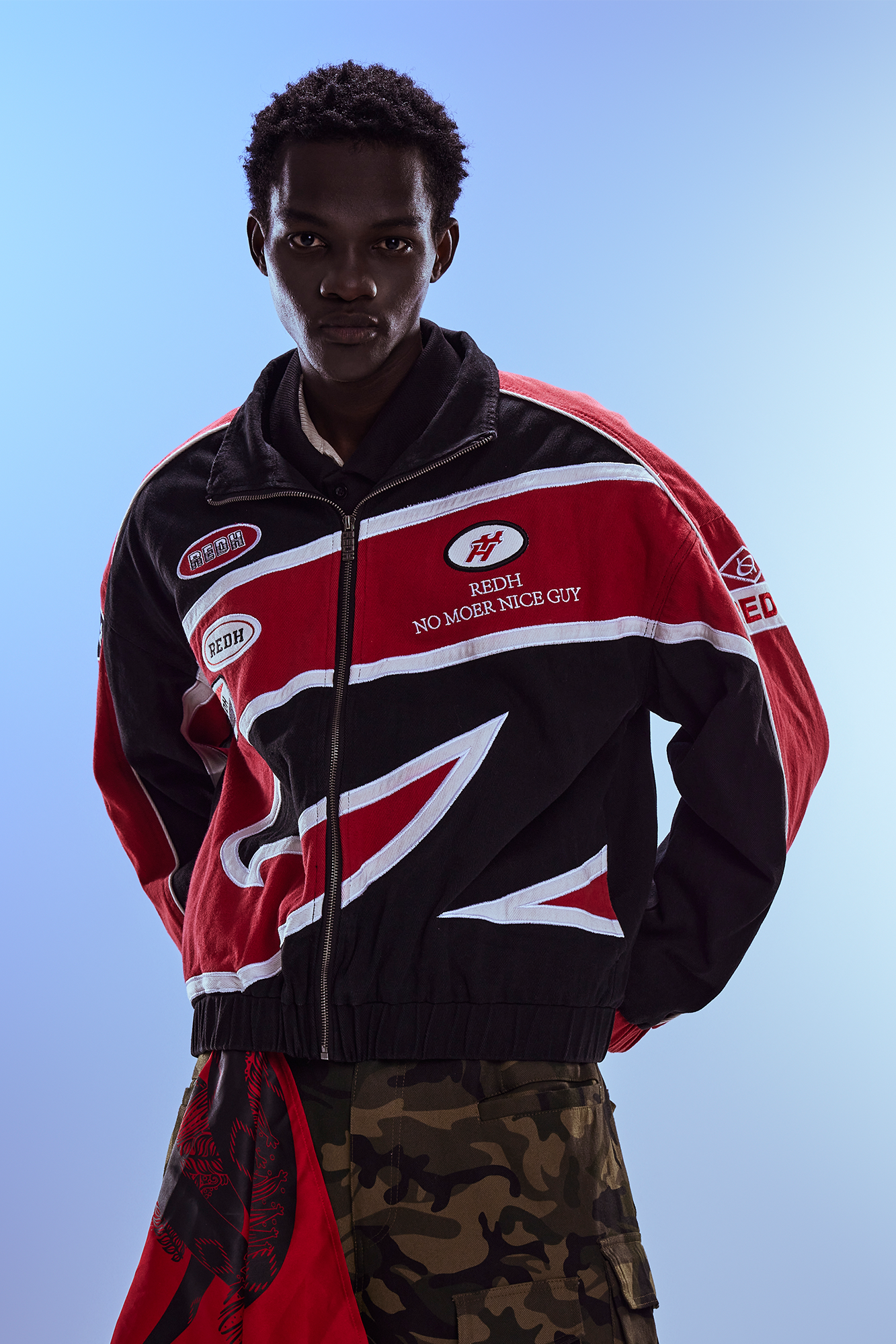 REDH Contrast Panel Embroidered Racing Jacket
