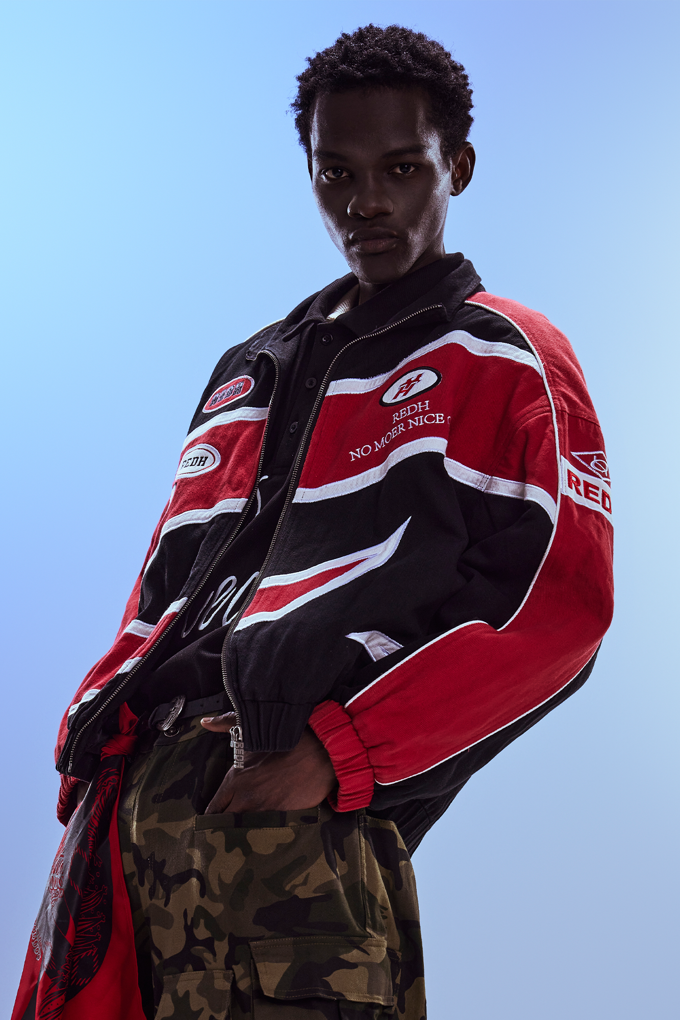 REDH Contrast Panel Embroidered Racing Jacket