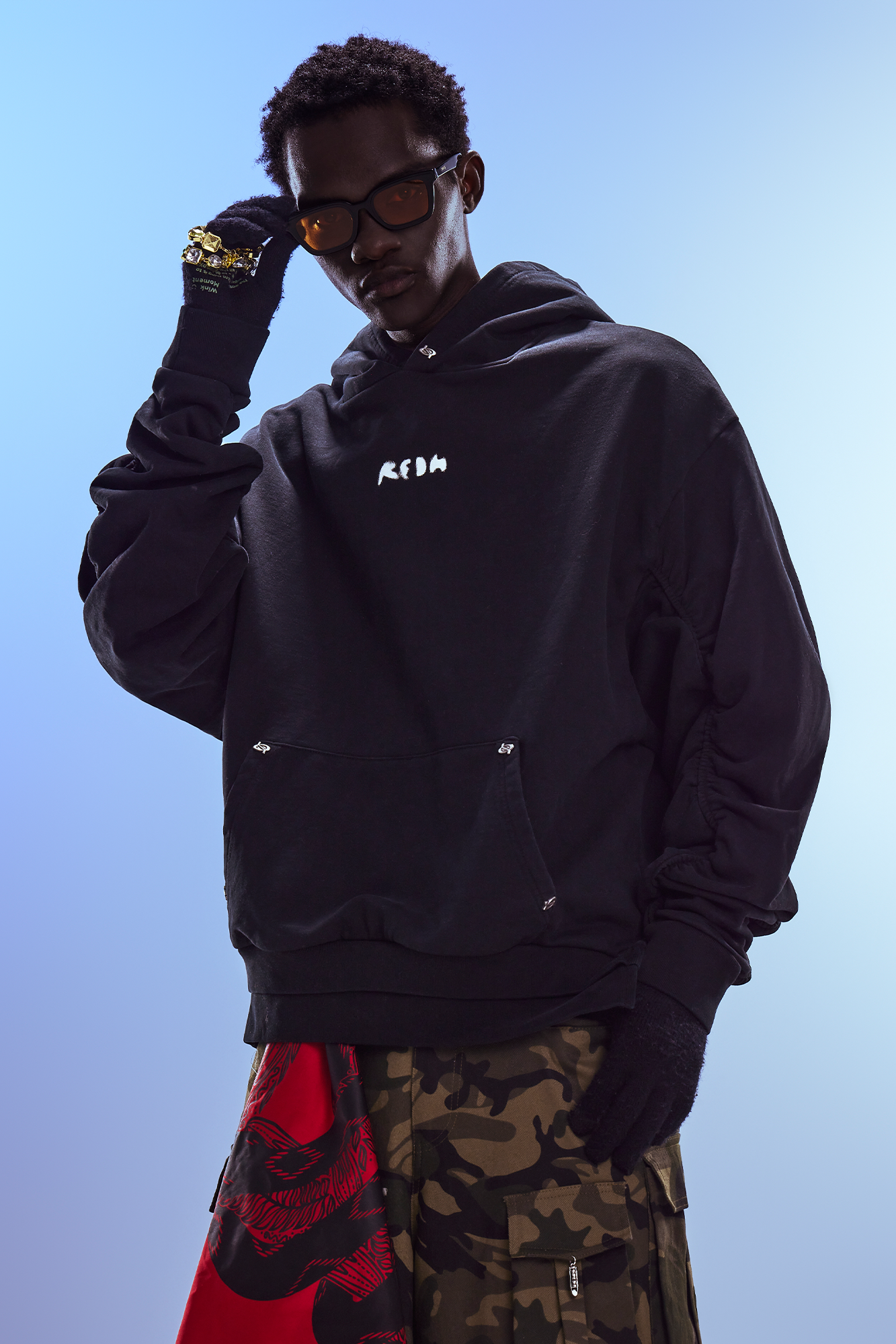 REDH Ruched Sleeve Washed Hoodie