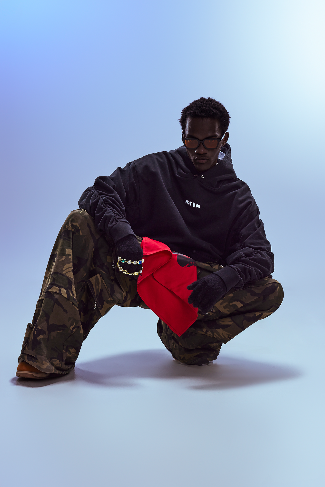 REDH Ruched Sleeve Washed Hoodie