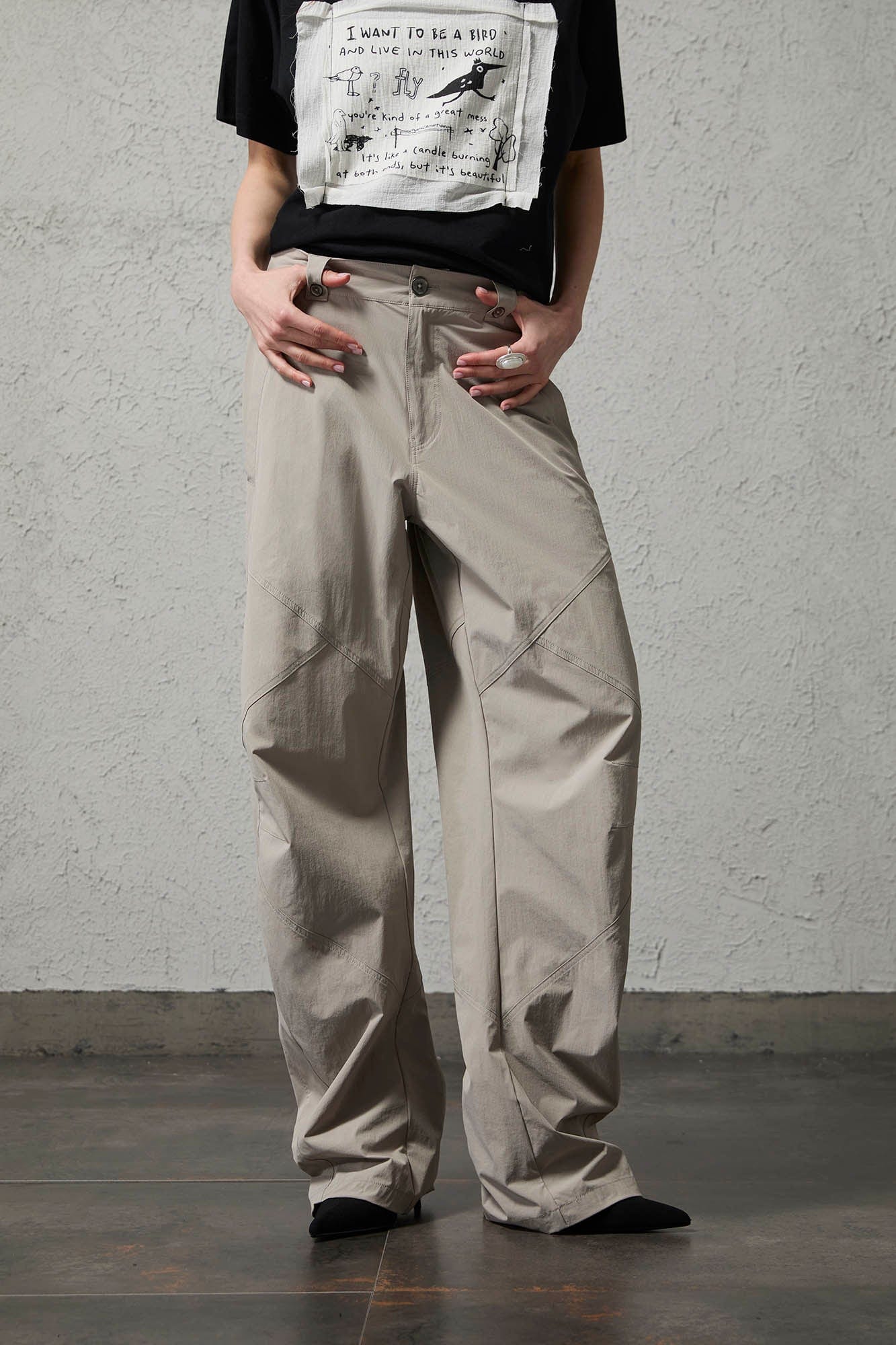 ORGANIC EMOTION Retro Spliced Curved Pants