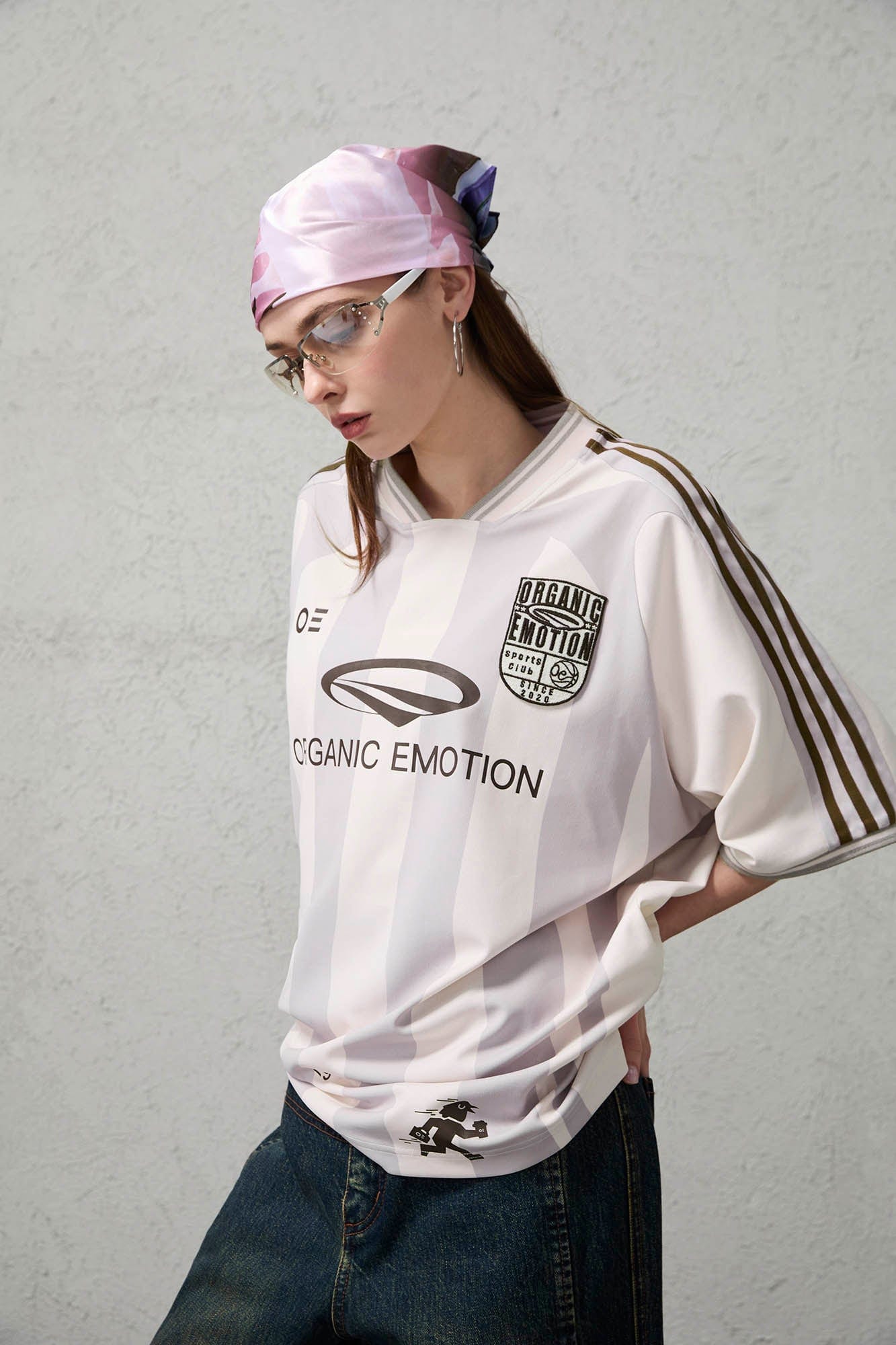 ORGANIC EMOTION Striped Badge Graphics Soccer Jersey, premium urban and streetwear designers apparel on PROJECTISR.com, ORGANIC EMOTION