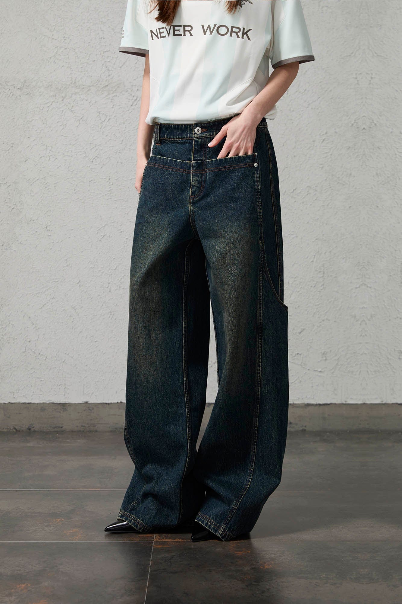 ORGANIC EMOTION Big-Pocket Paneled Wide-Leg Jeans