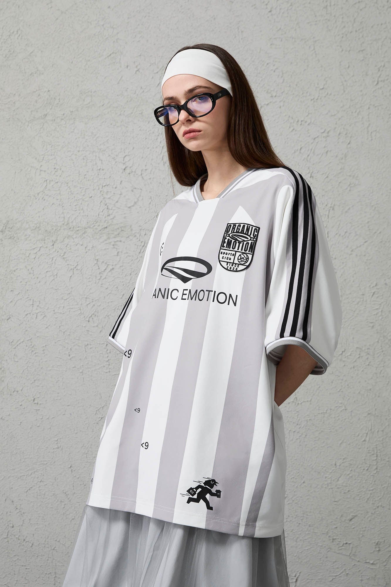 ORGANIC EMOTION Striped Badge Graphics Soccer Jersey, premium urban and streetwear designers apparel on PROJECTISR.com, ORGANIC EMOTION