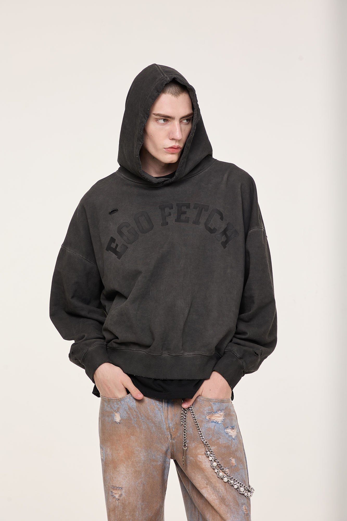 EGOFETCH Distressed Washed Hoodie