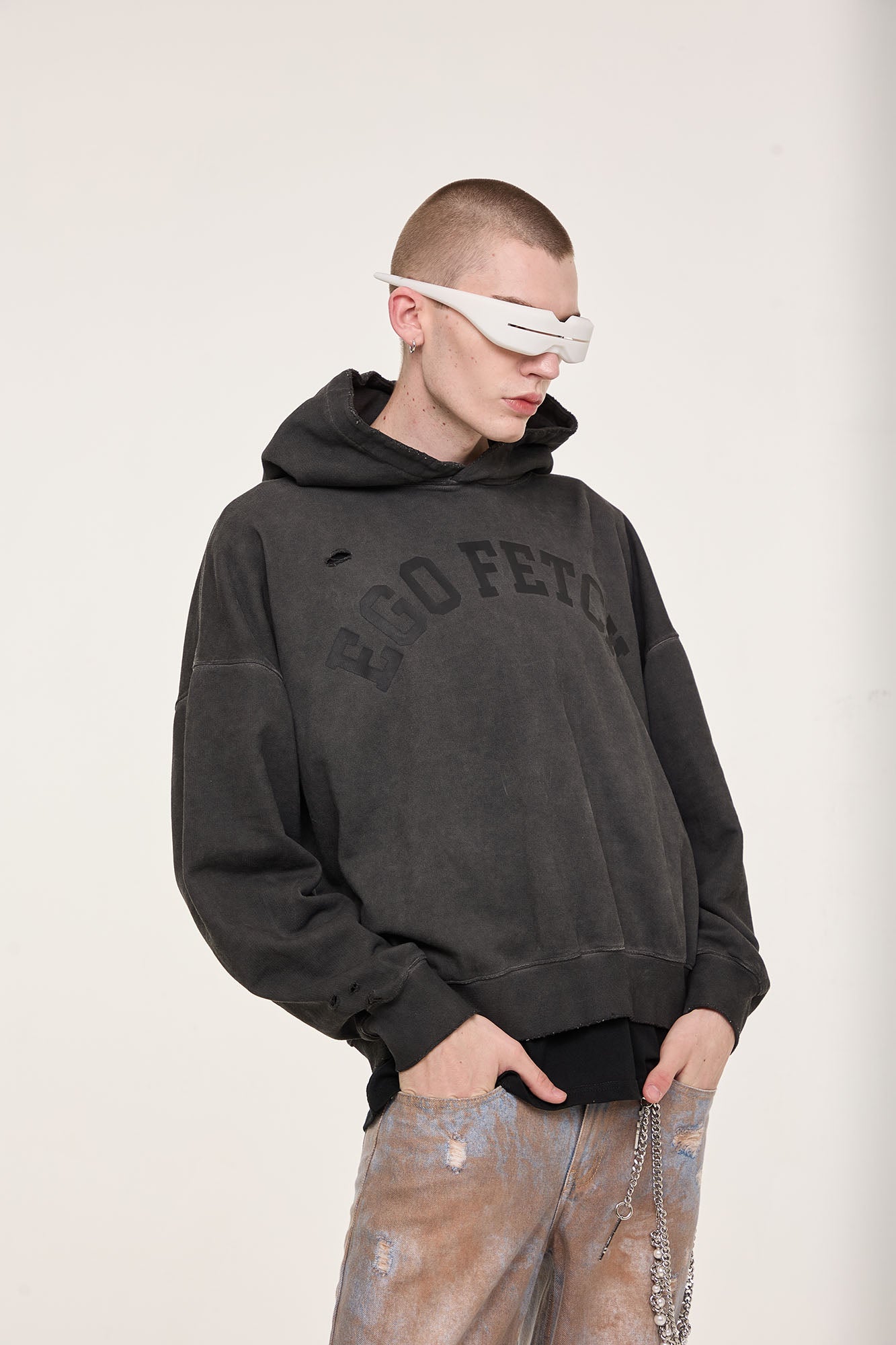 EGOFETCH Distressed Washed Hoodie