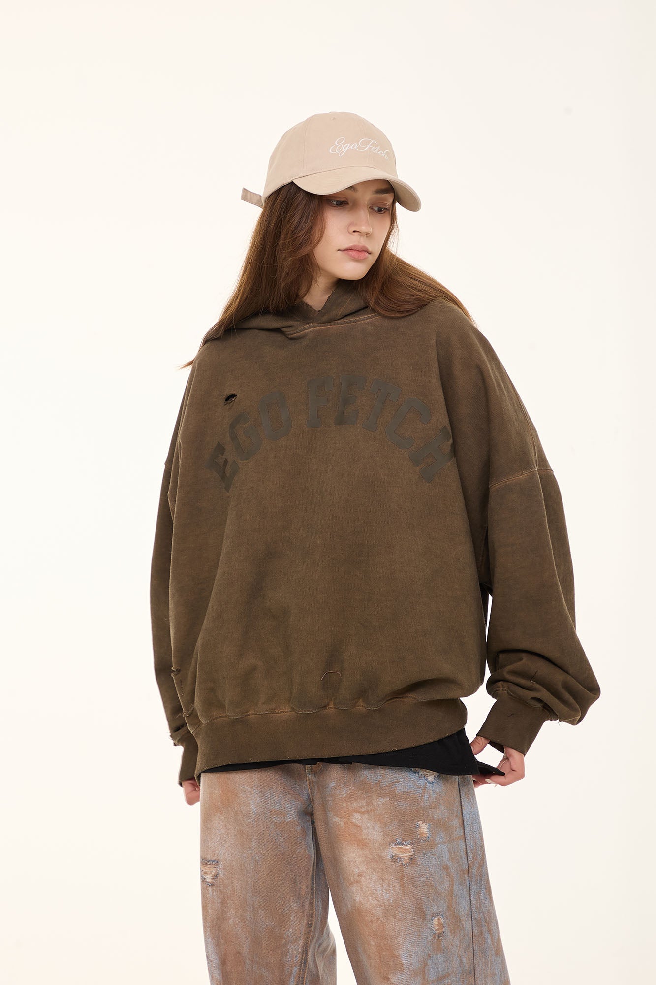 EGOFETCH Distressed Washed Hoodie