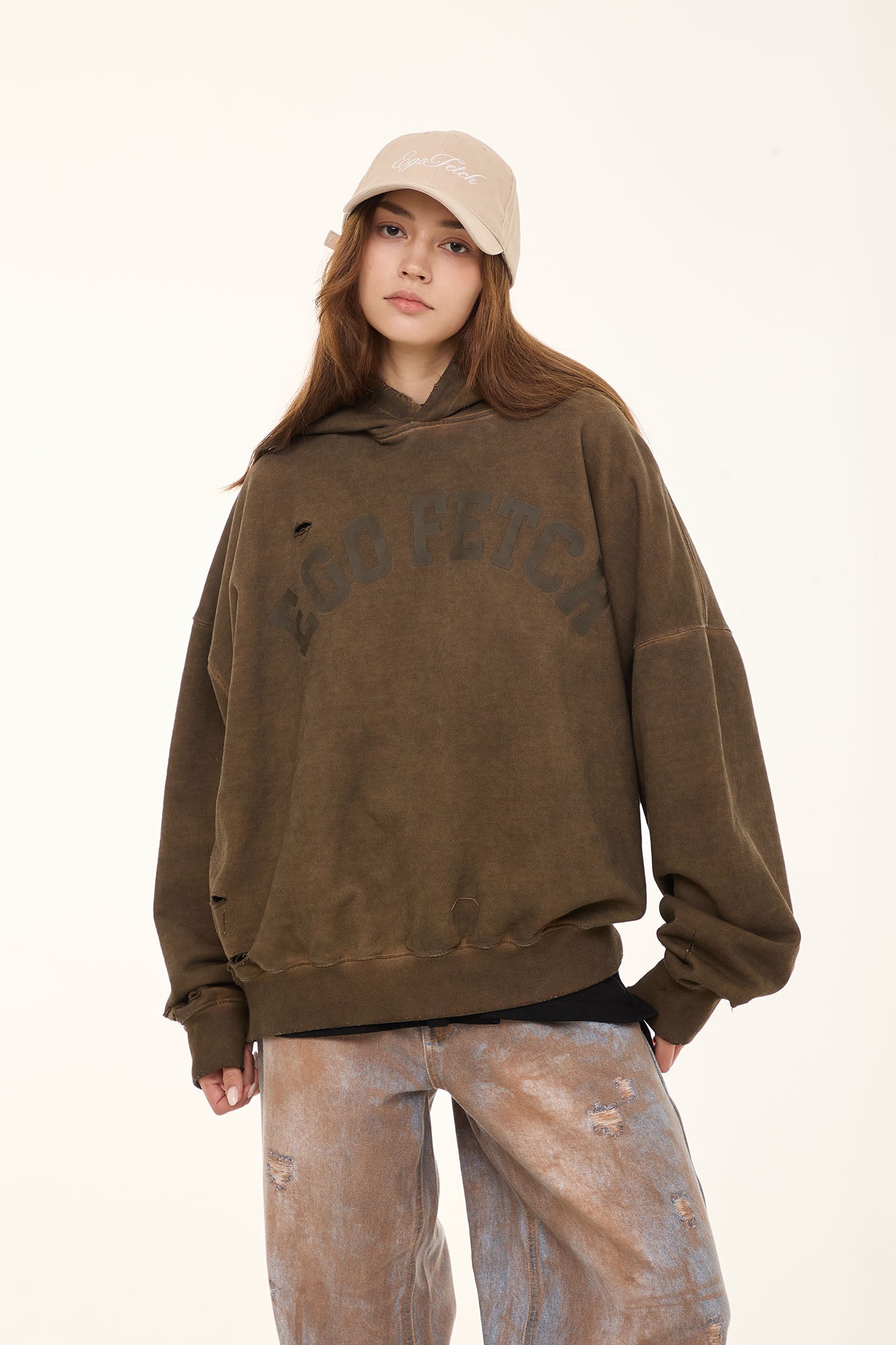EGOFETCH Distressed Washed Hoodie