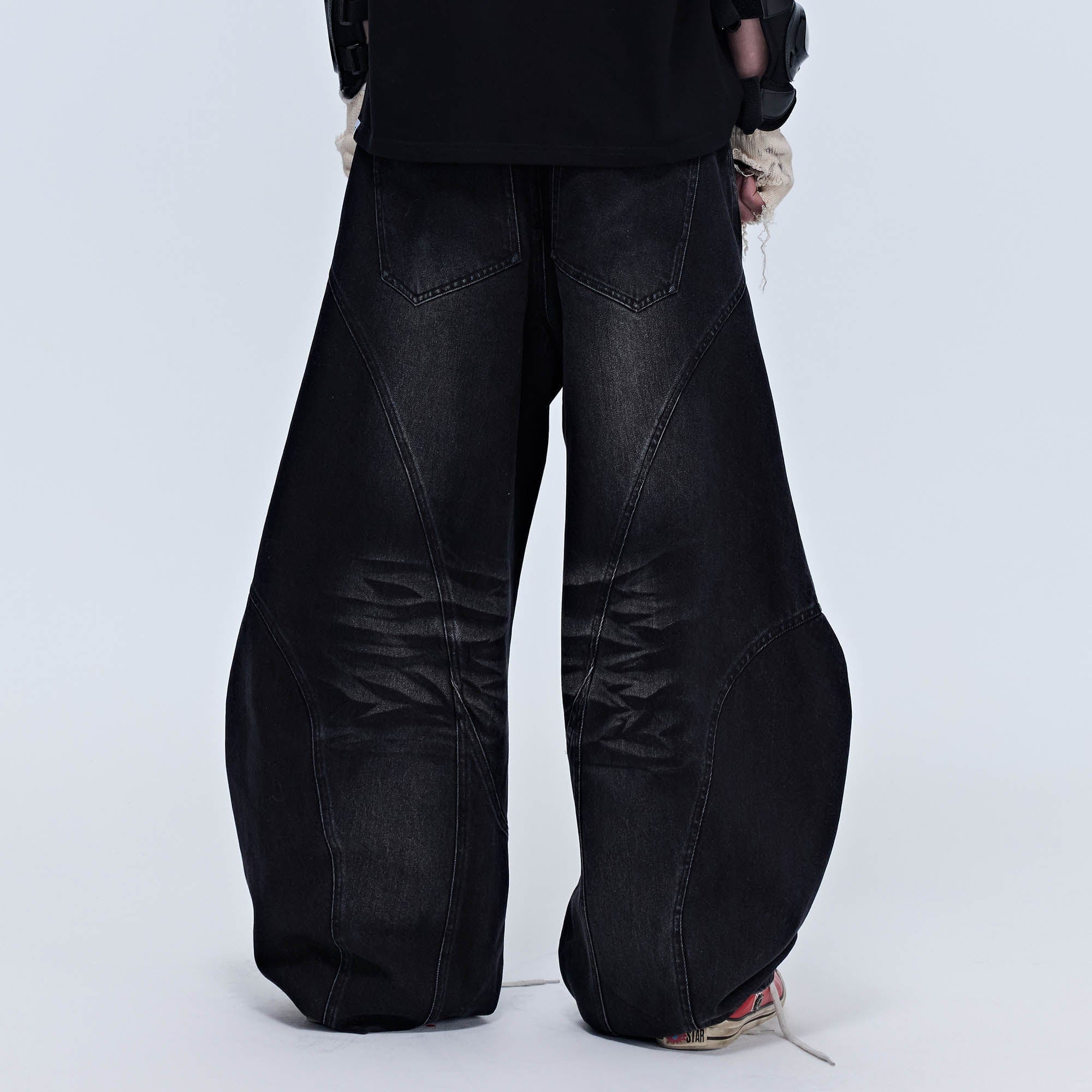SAVAGEGROWTHWORLD Arc-Paneled Washed Oversized Balloon Jeans, premium urban and streetwear designers apparel on PROJECTISR.com, SAVAGEGROWTHWORLD