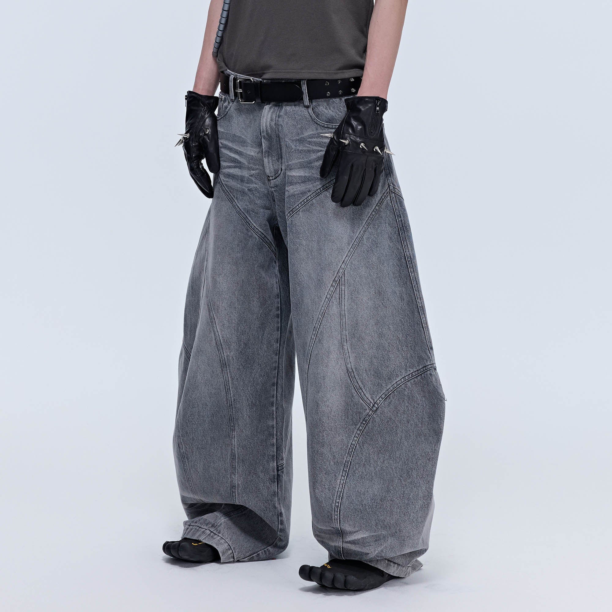 SAVAGEGROWTHWORLD Arc-Paneled Washed Oversized Balloon Jeans, premium urban and streetwear designers apparel on PROJECTISR.com, SAVAGEGROWTHWORLD