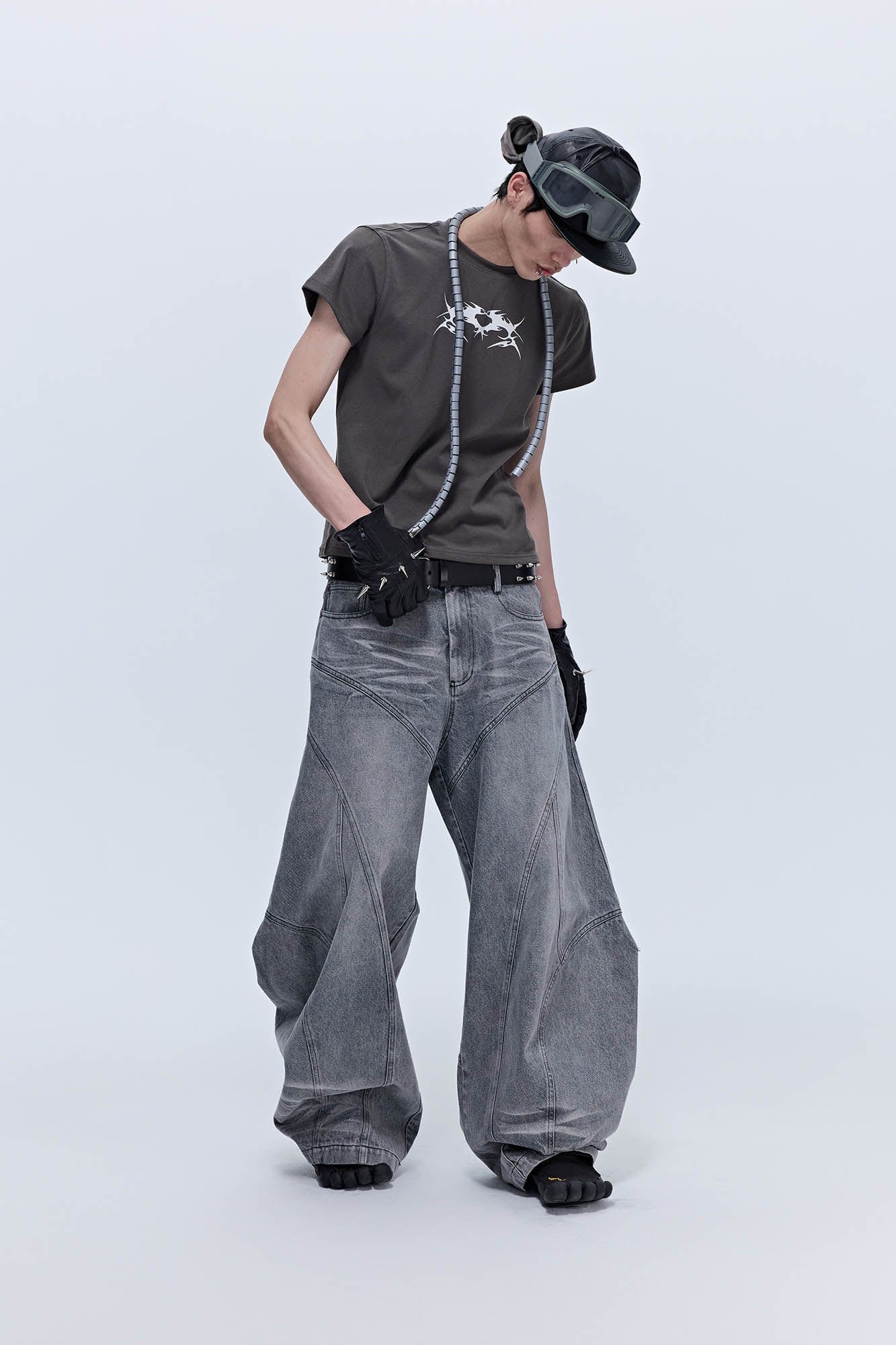 SAVAGEGROWTHWORLD Arc-Paneled Washed Oversized Balloon Jeans, premium urban and streetwear designers apparel on PROJECTISR.com, SAVAGEGROWTHWORLD