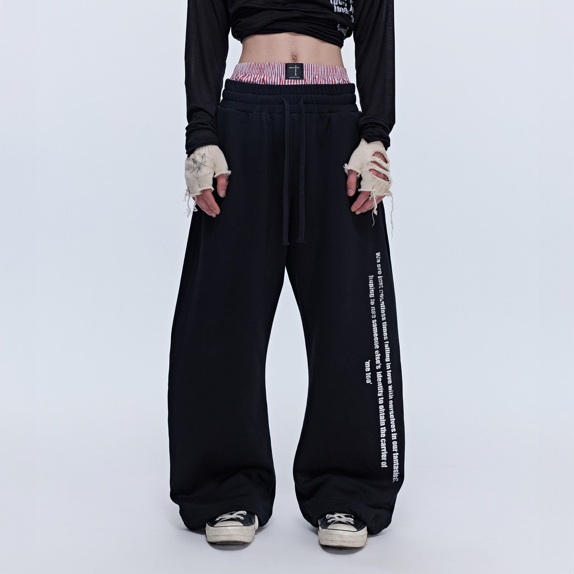 SAVAGEGROWTHWORLD Slogan Curved Drawstring Sweatpants, premium urban and streetwear designers apparel on PROJECTISR.com, SAVAGEGROWTHWORLD