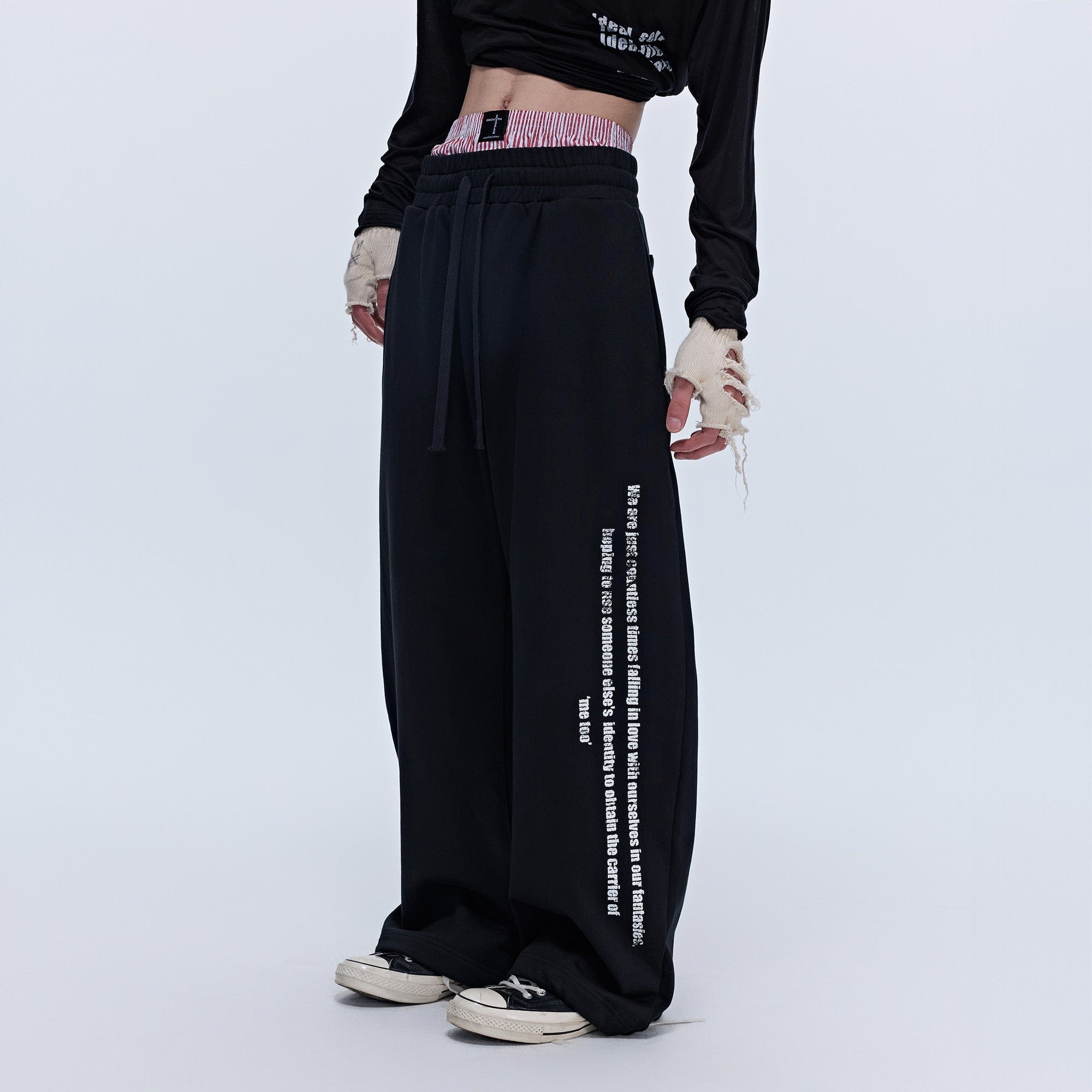 SAVAGEGROWTHWORLD Slogan Curved Drawstring Sweatpants, premium urban and streetwear designers apparel on PROJECTISR.com, SAVAGEGROWTHWORLD