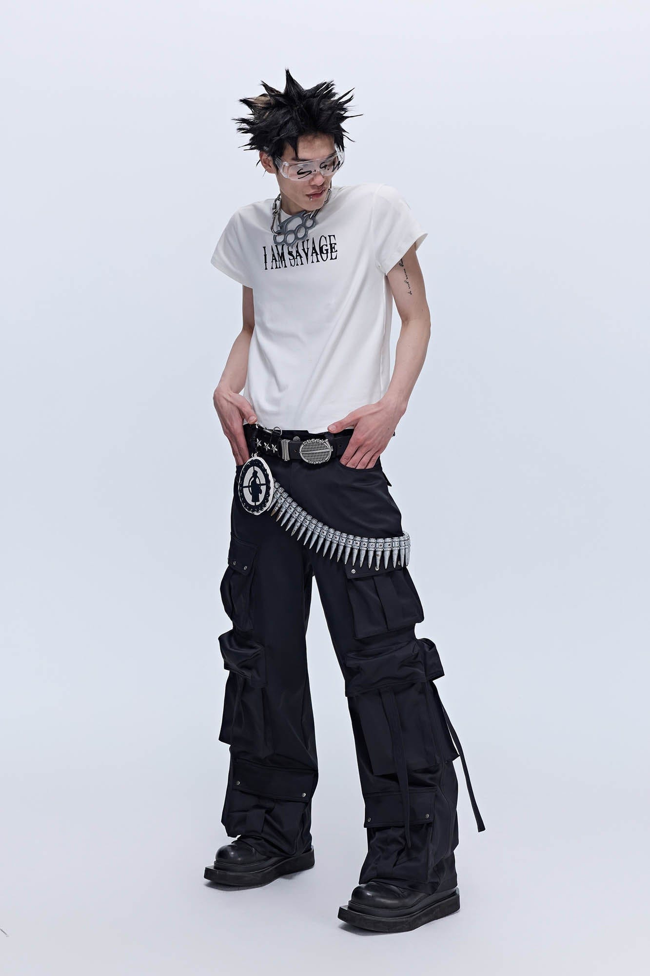 SAVAGEGROWTHWORLD Multi-Pocket Satin Straight-Leg Pants, premium urban and streetwear designers apparel on PROJECTISR.com, SAVAGEGROWTHWORLD