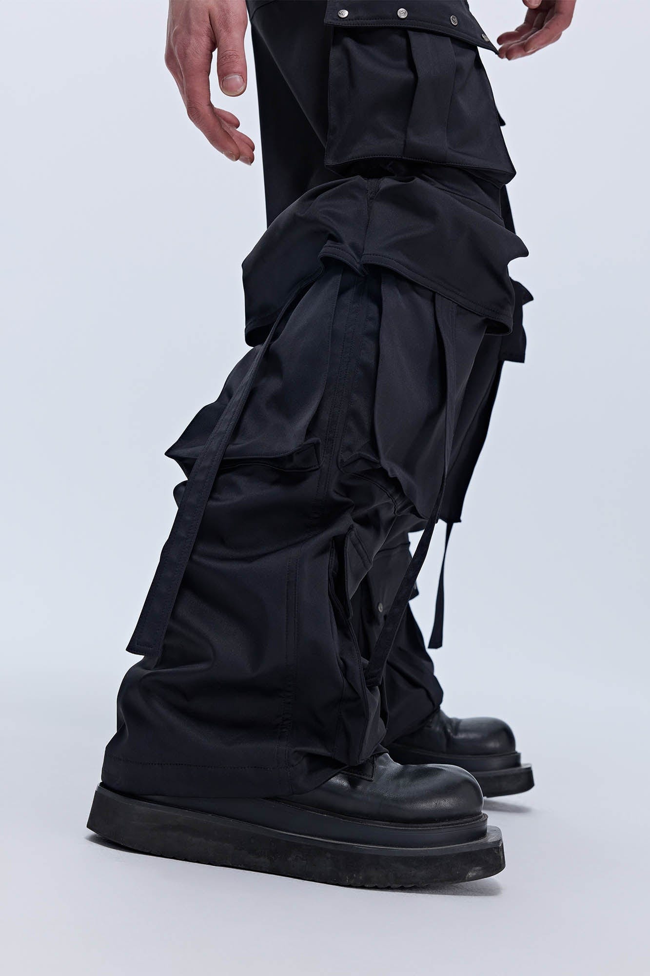 SAVAGEGROWTHWORLD Multi-Pocket Satin Straight-Leg Pants, premium urban and streetwear designers apparel on PROJECTISR.com, SAVAGEGROWTHWORLD