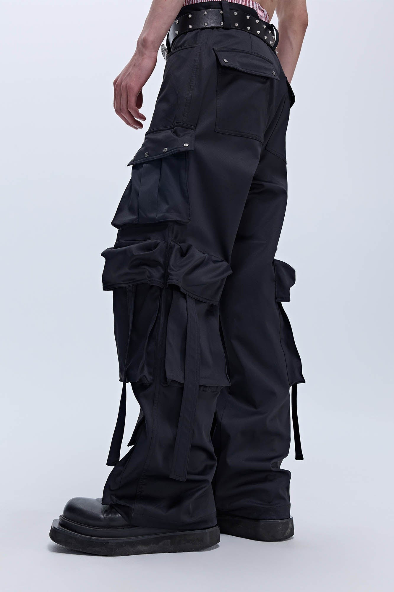 SAVAGEGROWTHWORLD Multi-Pocket Satin Straight-Leg Pants, premium urban and streetwear designers apparel on PROJECTISR.com, SAVAGEGROWTHWORLD