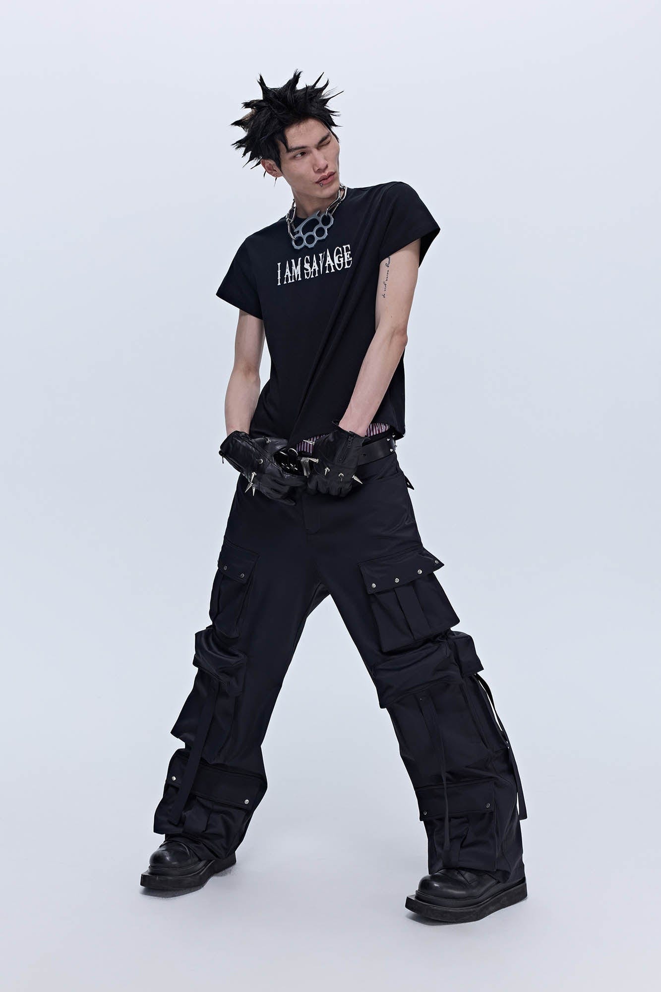 SAVAGEGROWTHWORLD Multi-Pocket Satin Straight-Leg Pants, premium urban and streetwear designers apparel on PROJECTISR.com, SAVAGEGROWTHWORLD