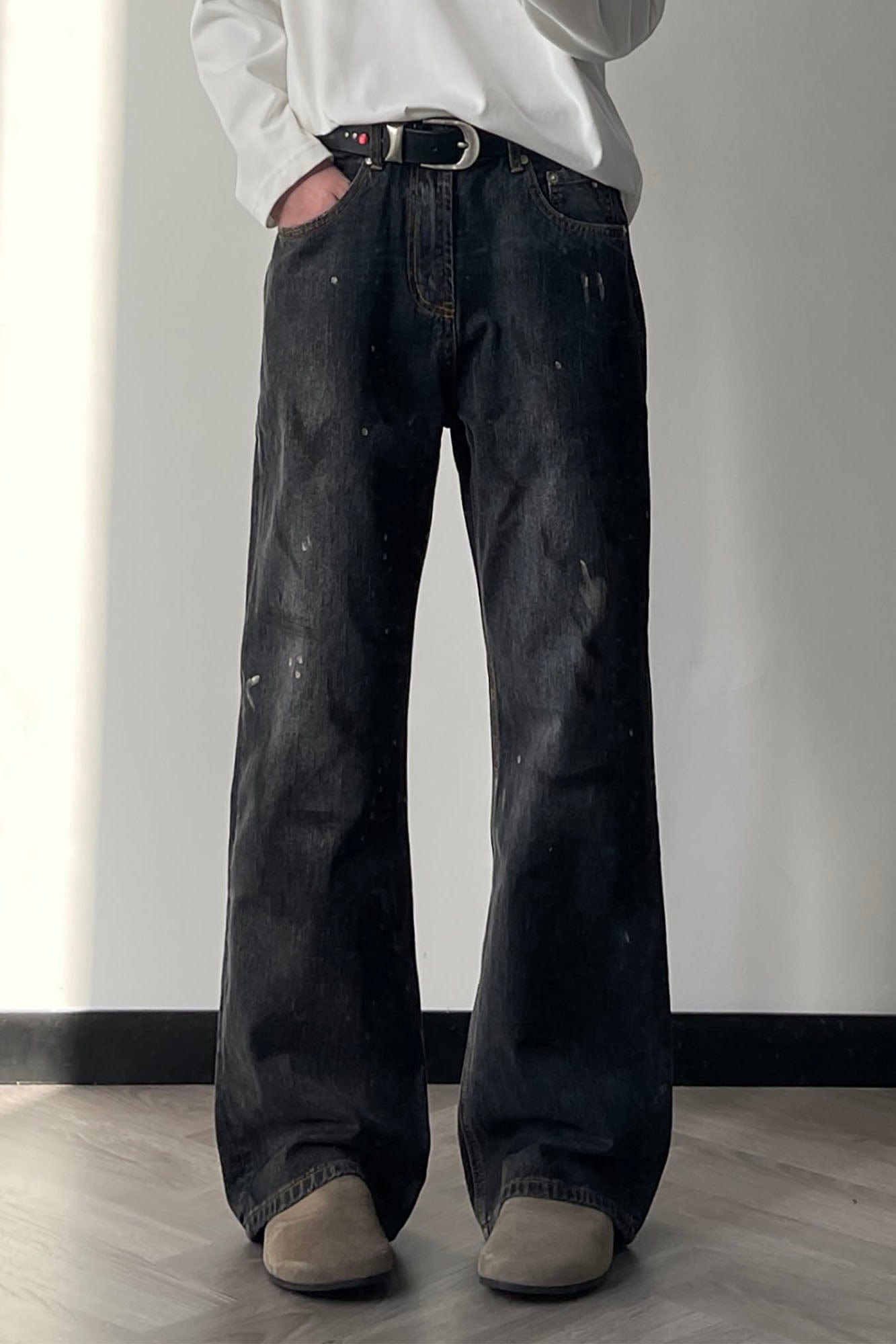 OKAYTHXBYE Paint-Splattered Distressed Jeans