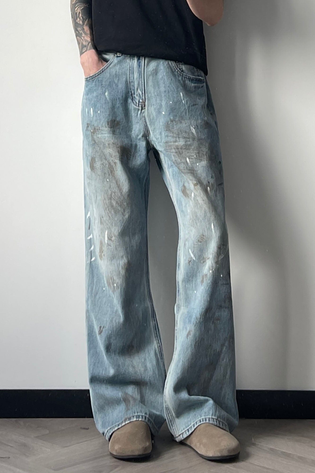 OKAYTHXBYE Paint-Splattered Distressed Jeans