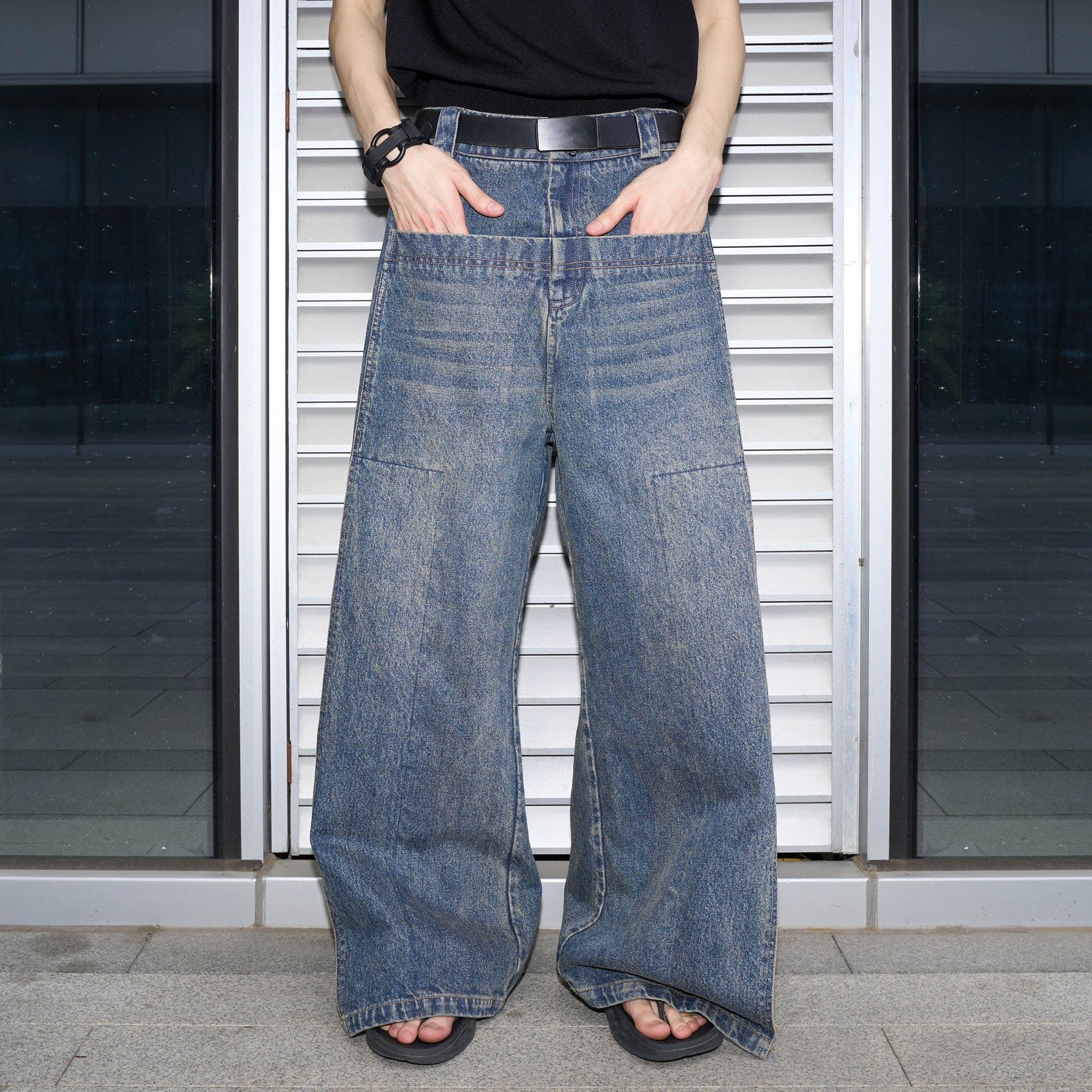 49PERCENT Retro Flap Pocket Panel Wide-Leg Pants, premium urban and streetwear designers apparel on PROJECTISR.com, 49PERCENT
