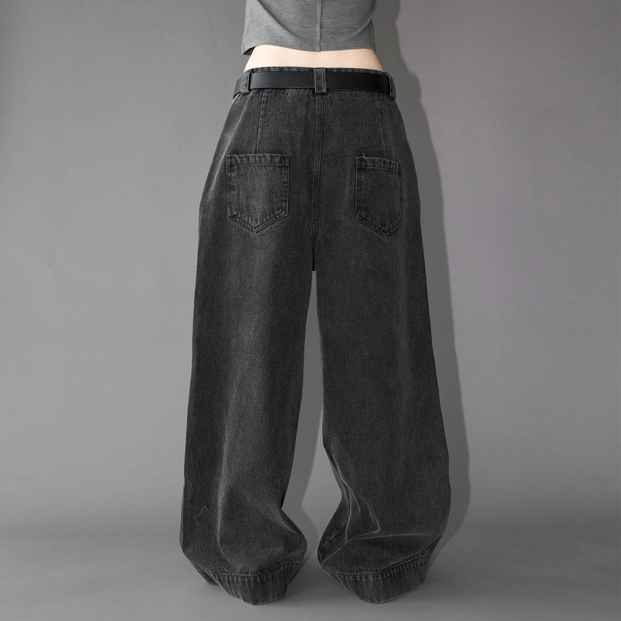 49PERCENT Washed Front Spliced Wide-Leg Jeans, premium urban and streetwear designers apparel on PROJECTISR.com, 49PERCENT