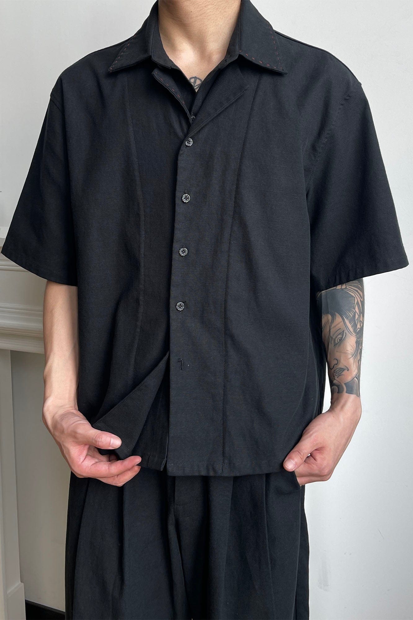 OKAYTHXBYE Faux-Layer Stitch Half Shirt, premium urban and streetwear designers apparel on PROJECTISR.com, OKAYTHXBYE