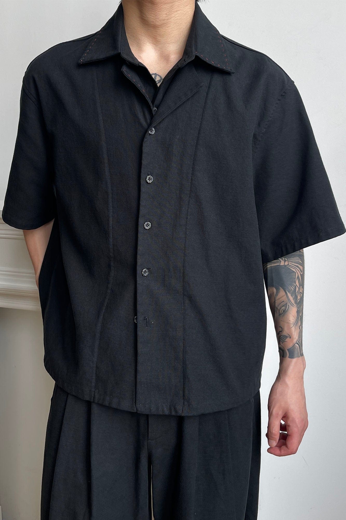 OKAYTHXBYE Faux-Layer Stitch Half Shirt, premium urban and streetwear designers apparel on PROJECTISR.com, OKAYTHXBYE
