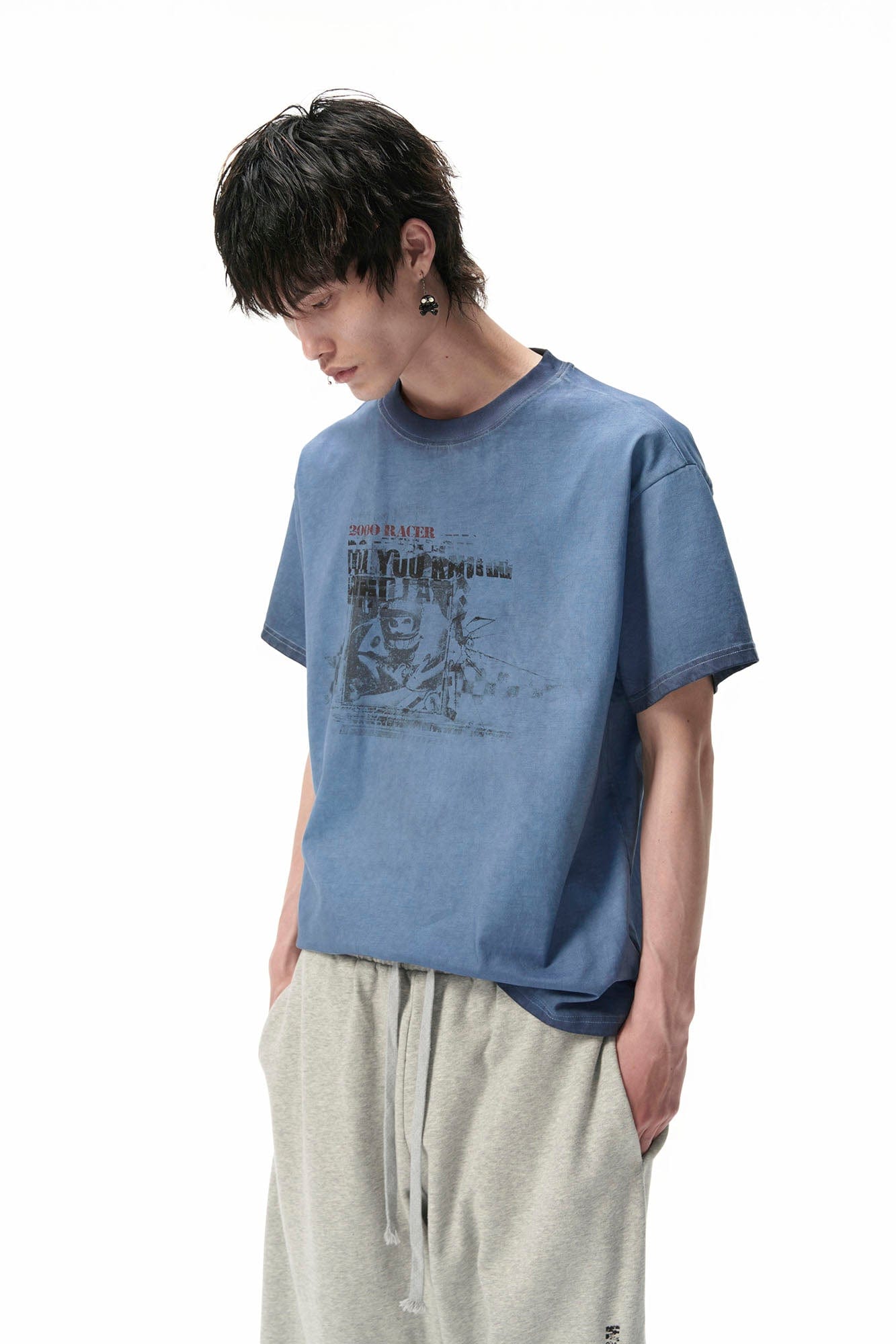 SAVAGEGROWTHWORLD Racer Graphic Faded Washed T-Shirt