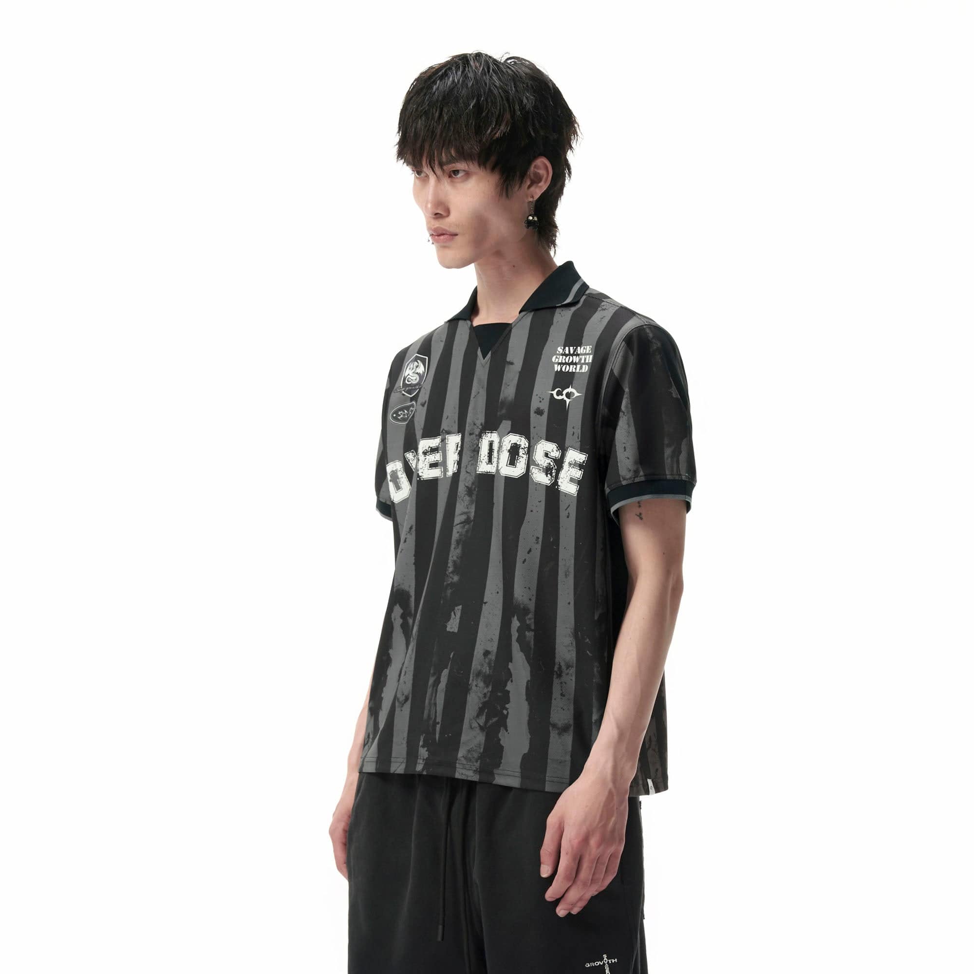 SAVAGEGROWTHWORLD OVERDOSE Distressed Striped Jersey, premium urban and streetwear designers apparel on PROJECTISR.com, SAVAGEGROWTHWORLD