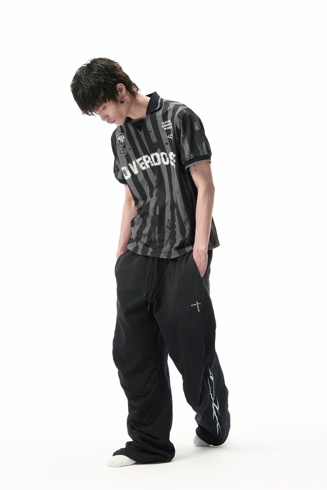 SAVAGEGROWTHWORLD OVERDOSE Distressed Striped Jersey, premium urban and streetwear designers apparel on PROJECTISR.com, SAVAGEGROWTHWORLD