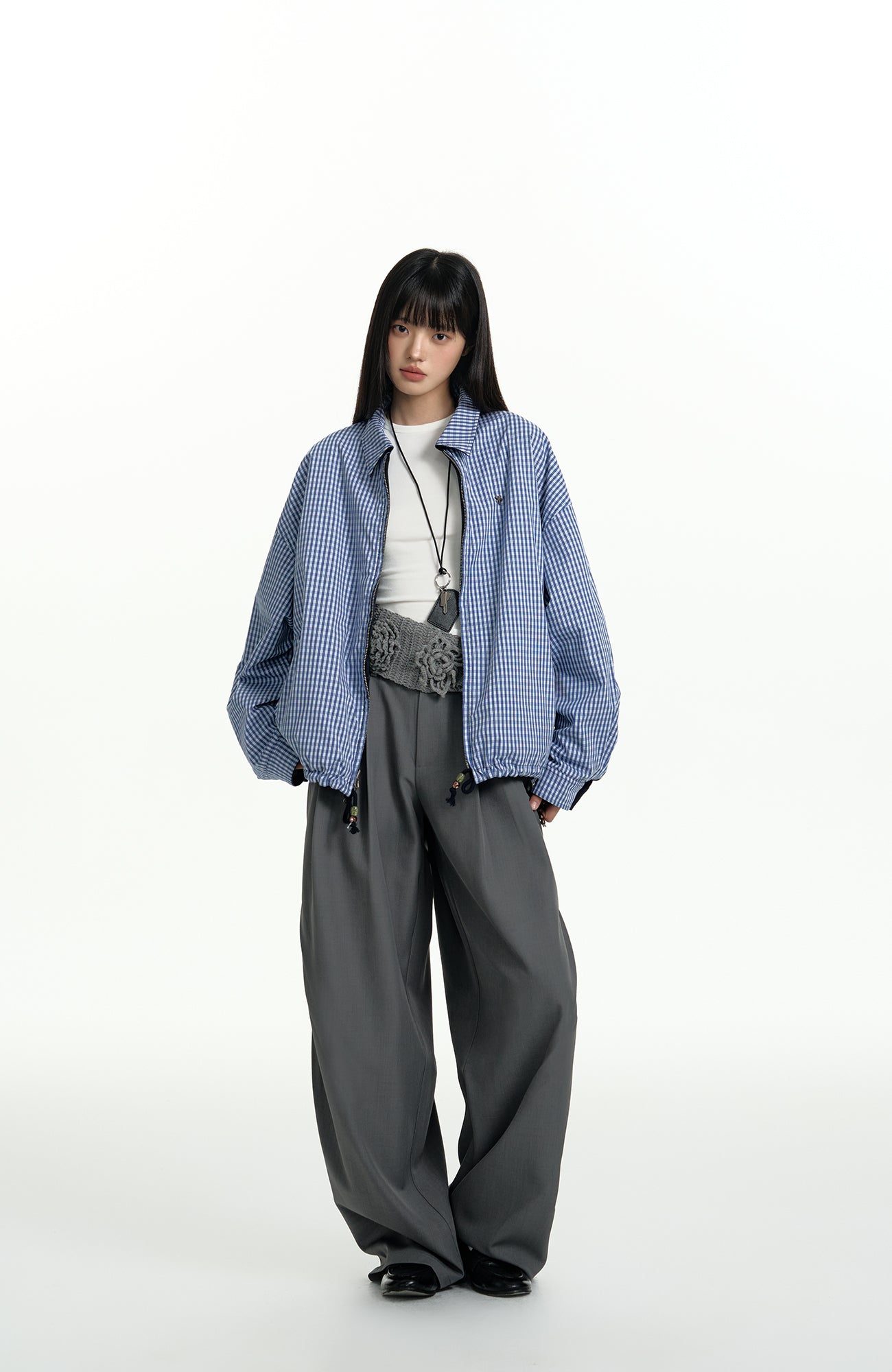 TGNS Elastic Waistband Pleated Wide-Leg Trousers