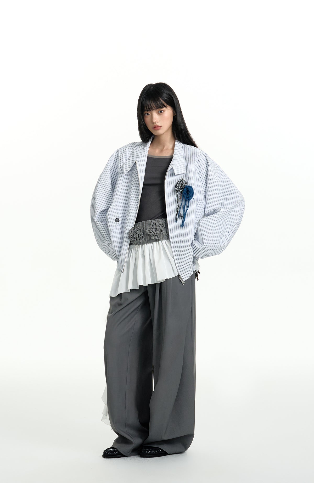 TGNS Elastic Waistband Pleated Wide-Leg Trousers