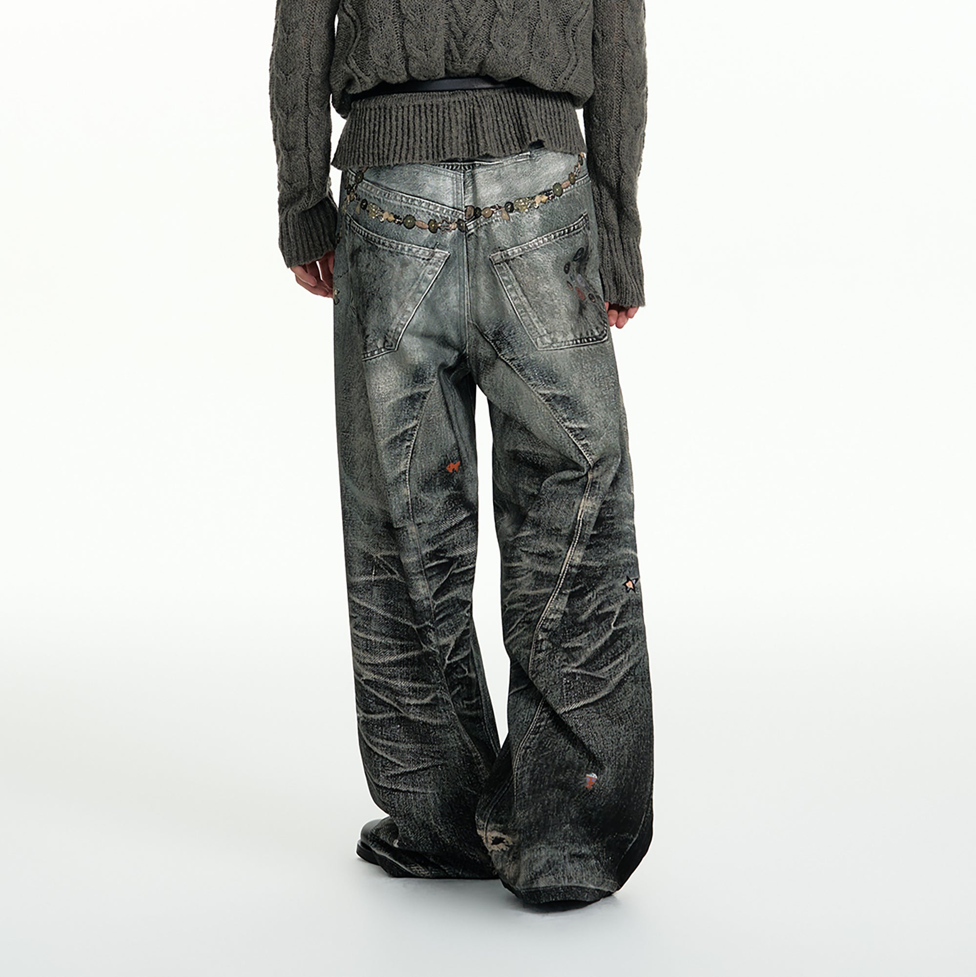 TGNS Beaded Graphic Distressed Oversized Jeans