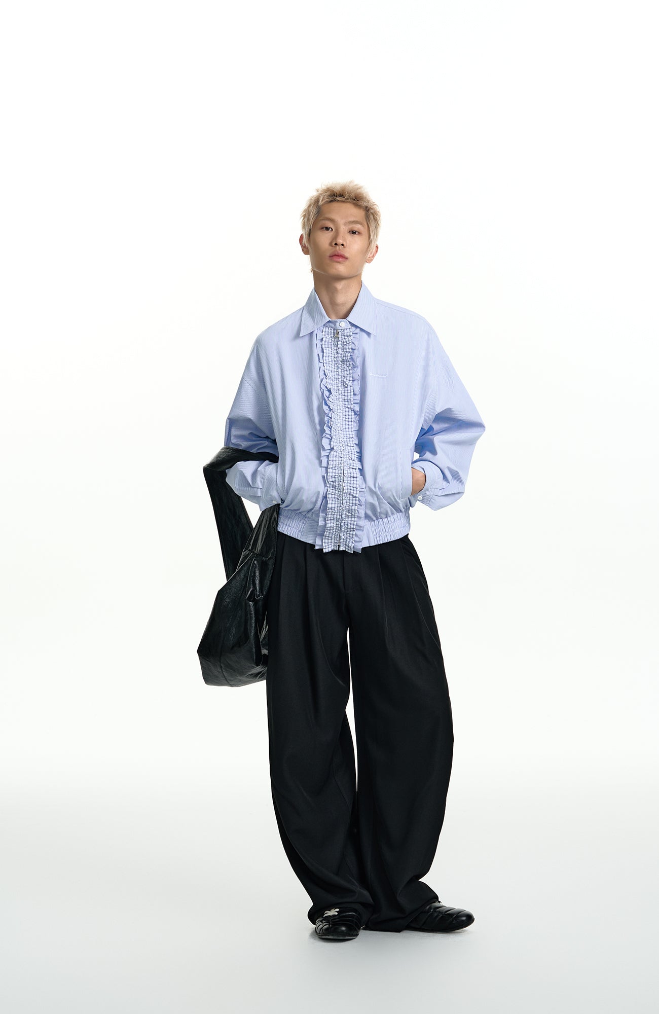 TGNS Elastic Waistband Pleated Wide-Leg Trousers