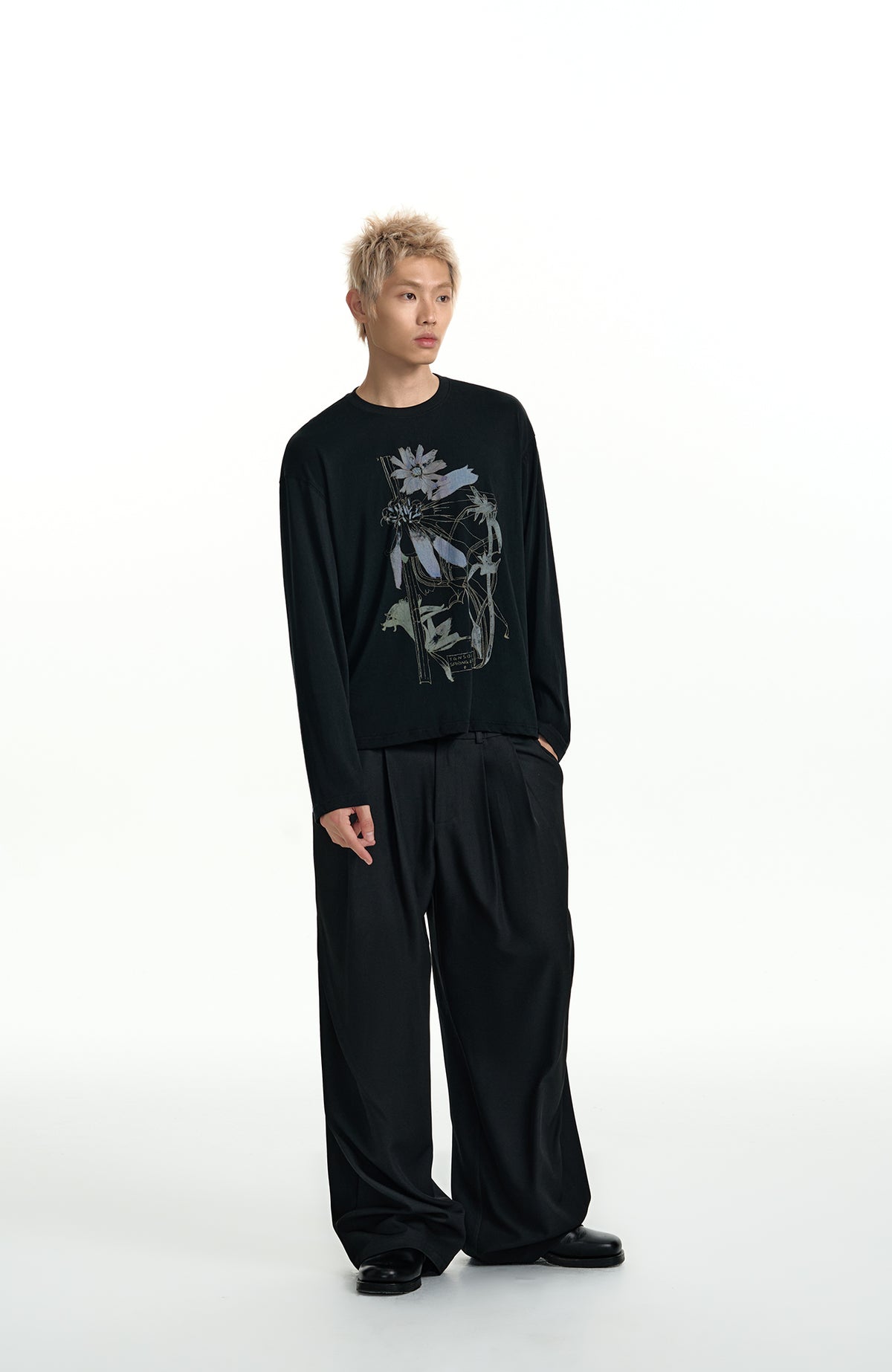 TGNS Elastic Waistband Pleated Wide-Leg Trousers