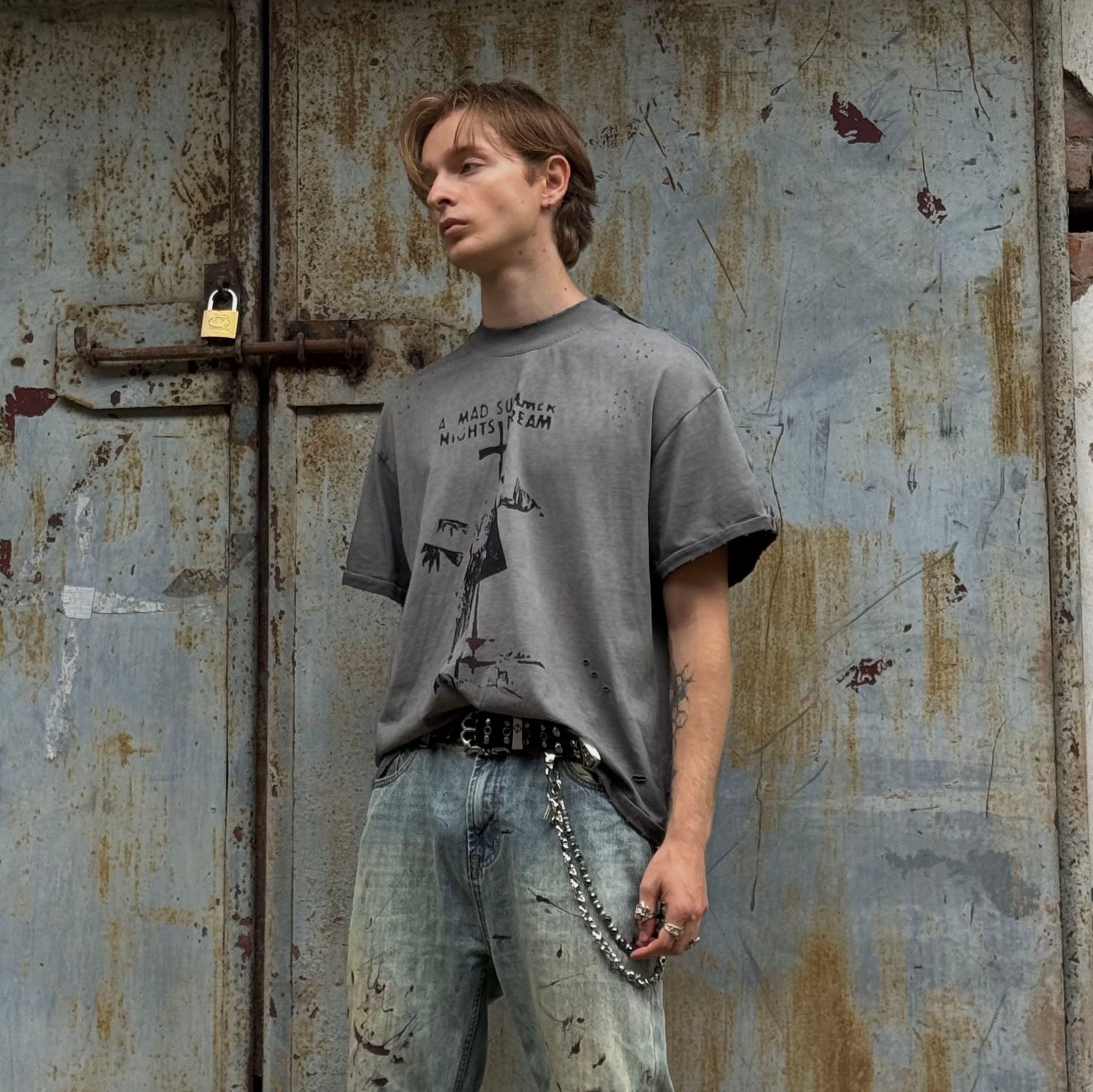 LUUUCAM A Mad Summer Night Dream Distressed Panel T-Shirt, premium urban and streetwear designers apparel on PROJECTISR.com, LUUUCAM