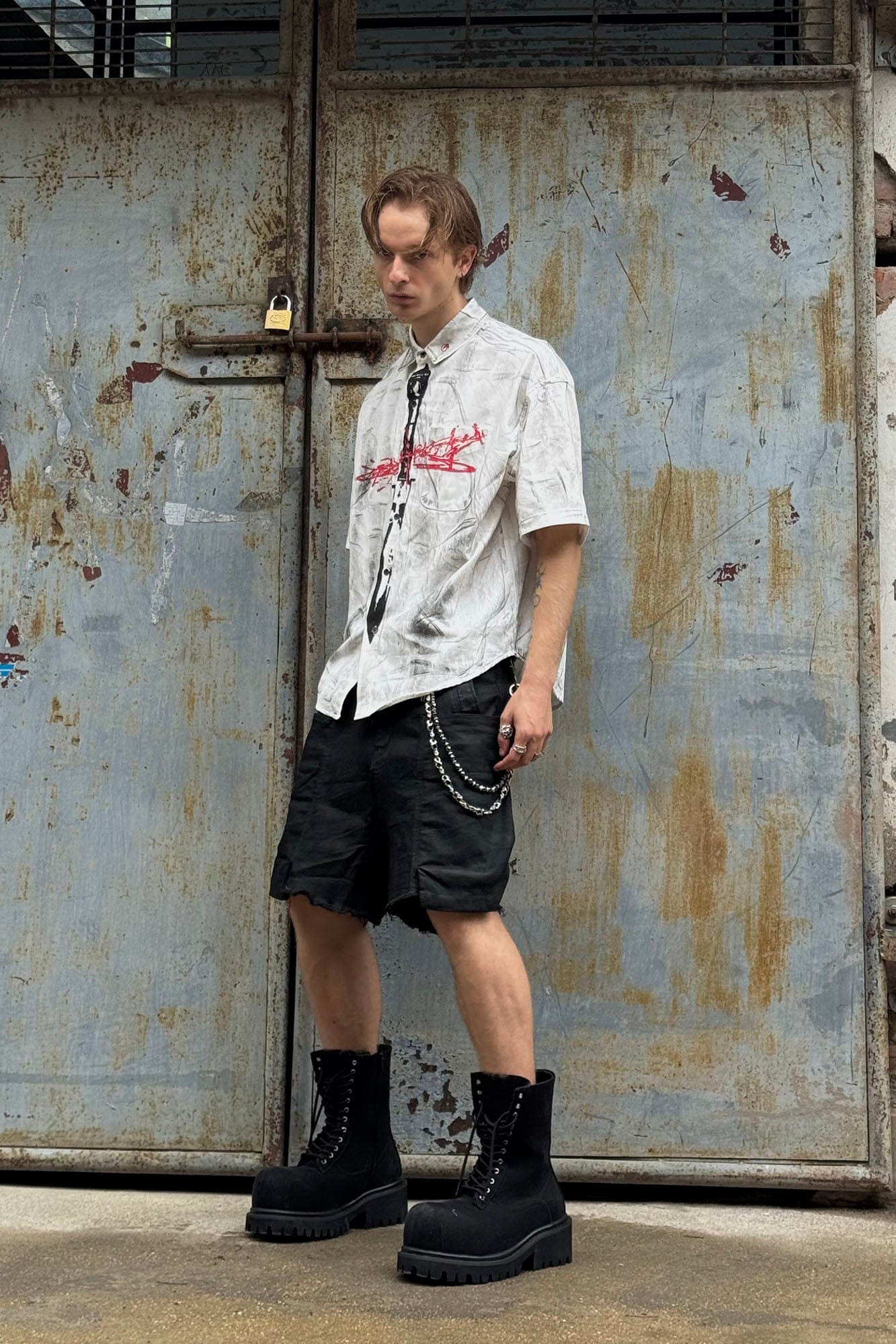 LUUUCAM Graffiti Blade Graphic Half Shirt, premium urban and streetwear designers apparel on PROJECTISR.com, LUUUCAM