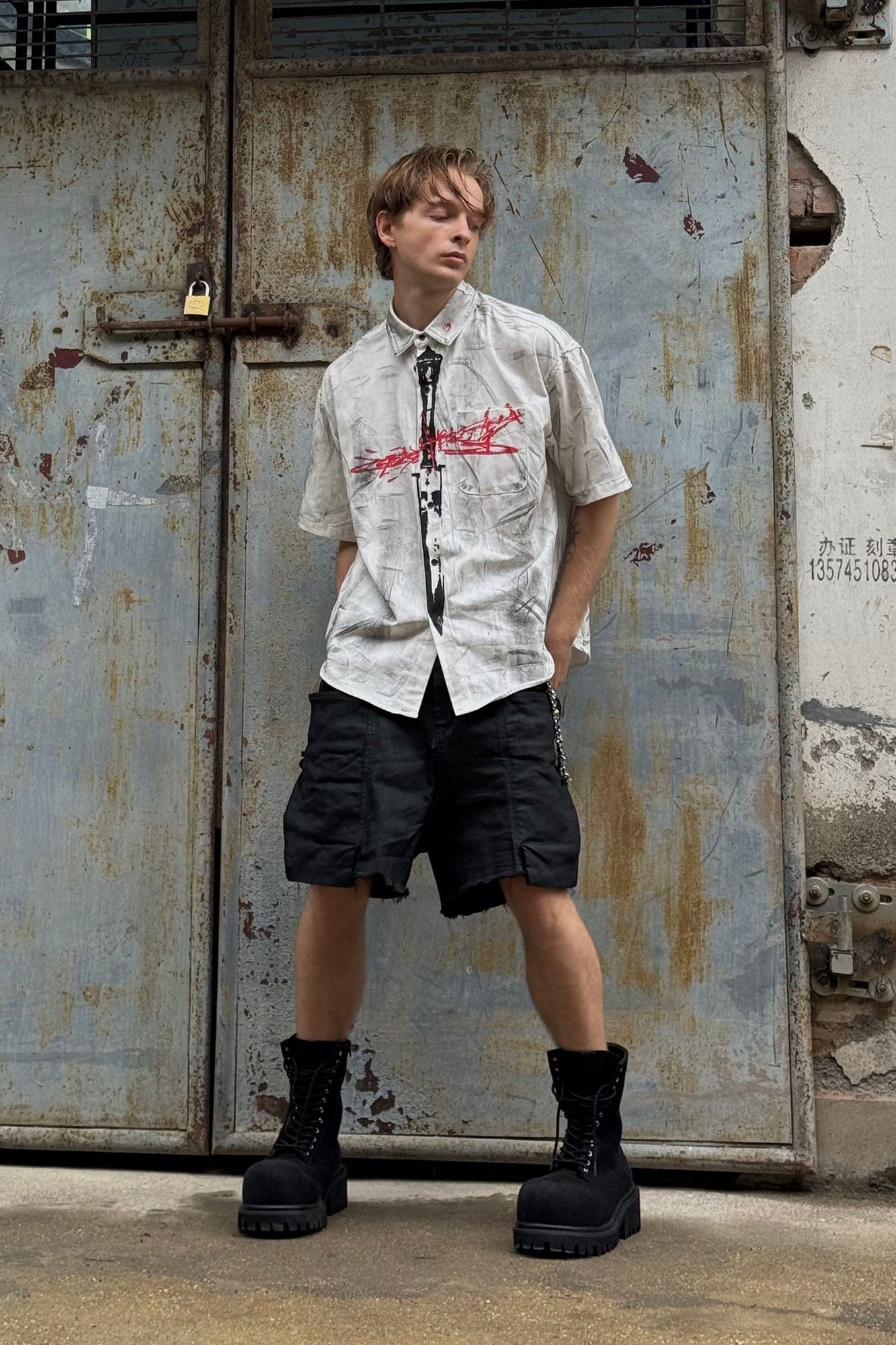 LUUUCAM Graffiti Blade Graphic Half Shirt, premium urban and streetwear designers apparel on PROJECTISR.com, LUUUCAM