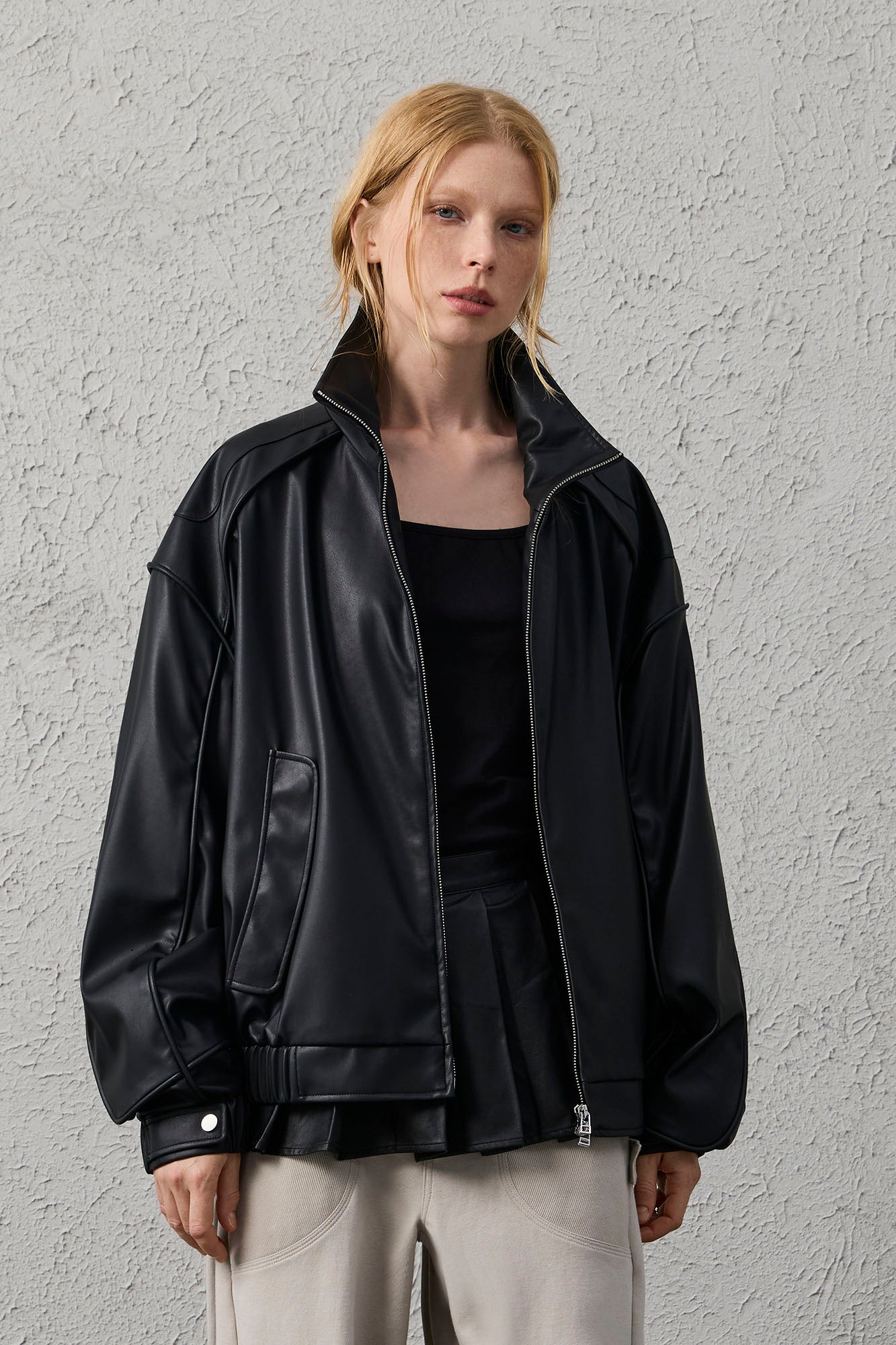 ORGANIC EMOTION Faux Leather Piped Seam Jacket